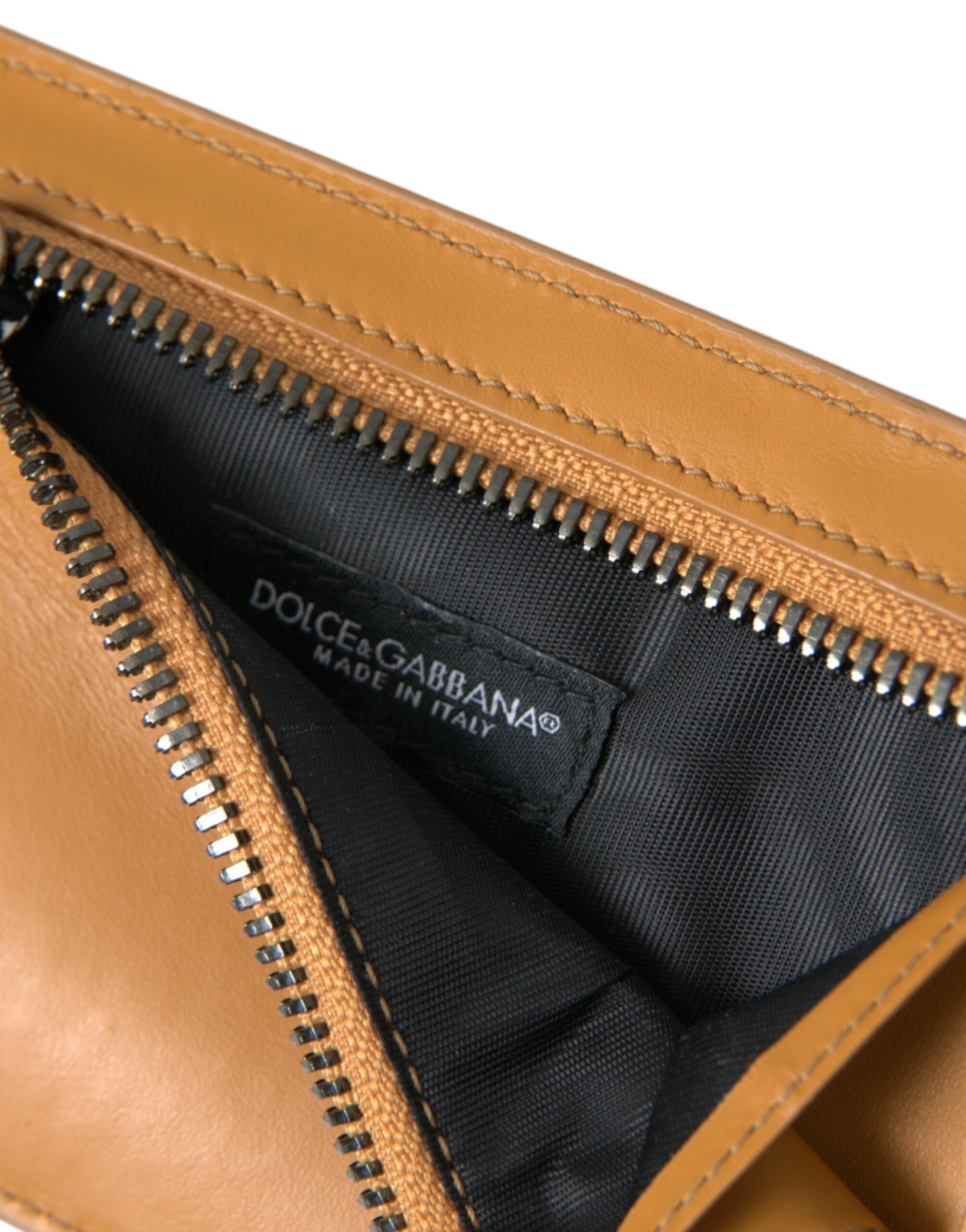 Dolce &amp; Gabbana Orange Calf Leather Credit Card Holder Clip On Wallet