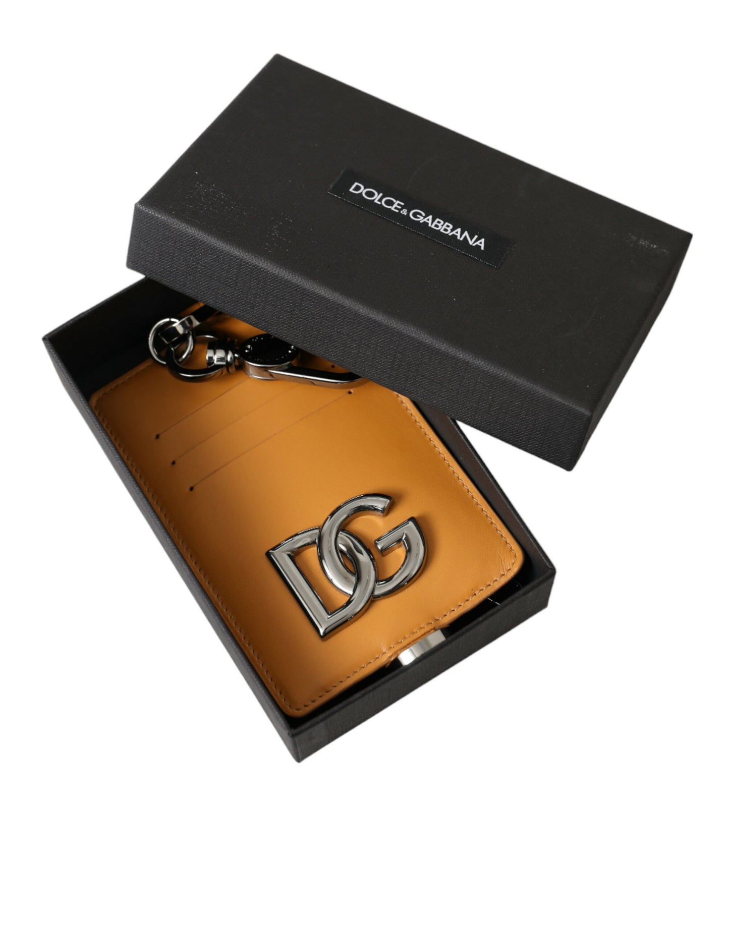 Dolce &amp; Gabbana Orange Calf Leather Credit Card Holder Clip On Wallet