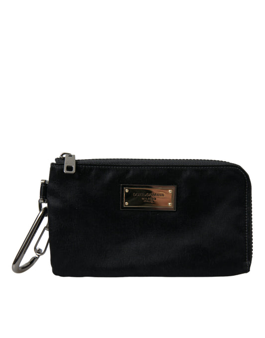 Dolce &amp; Gabbana Black Nylon Logo Plaque Keyring Pouch Clutch Bags