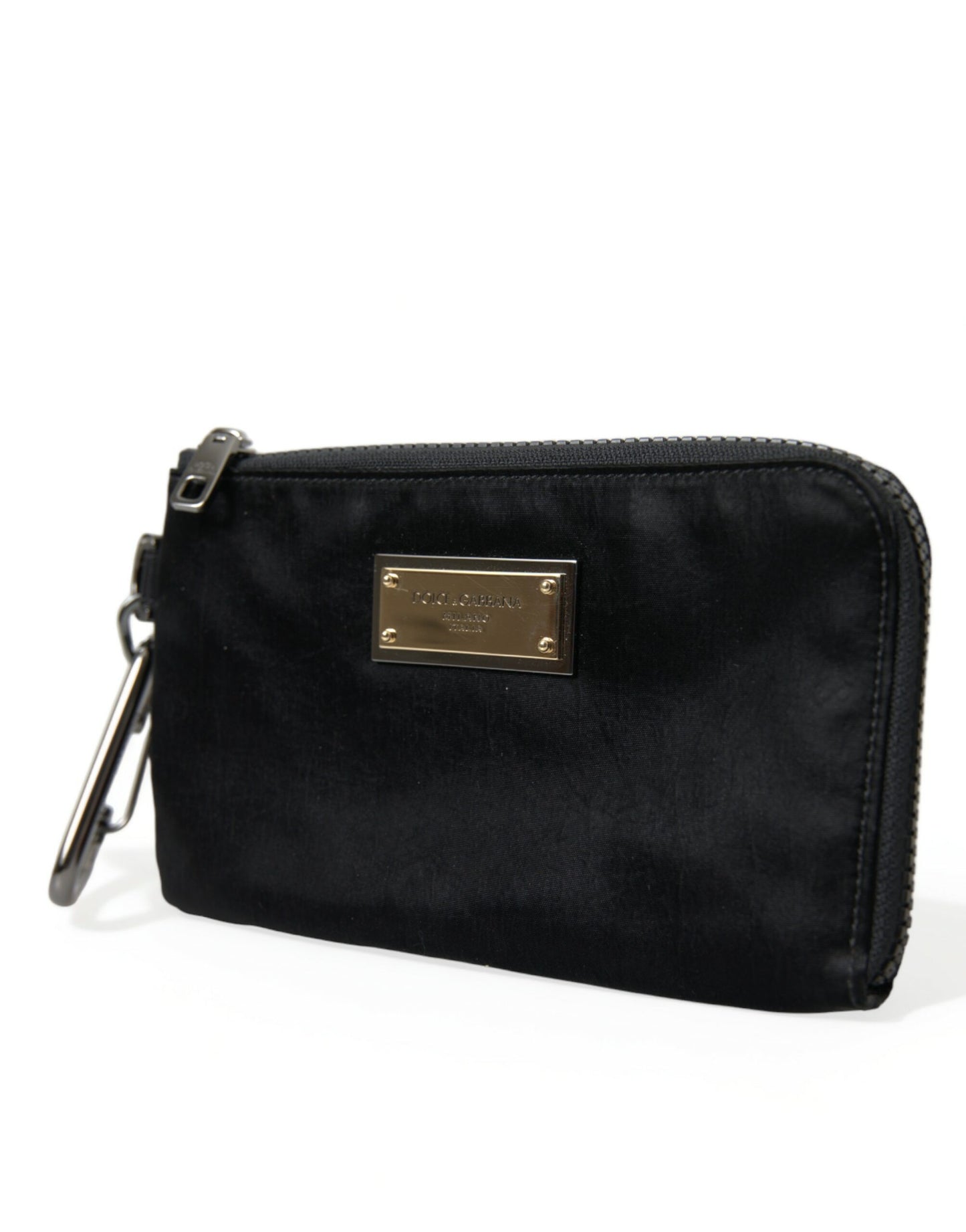 Dolce &amp; Gabbana Black Nylon Logo Plaque Keyring Pouch Clutch Bags