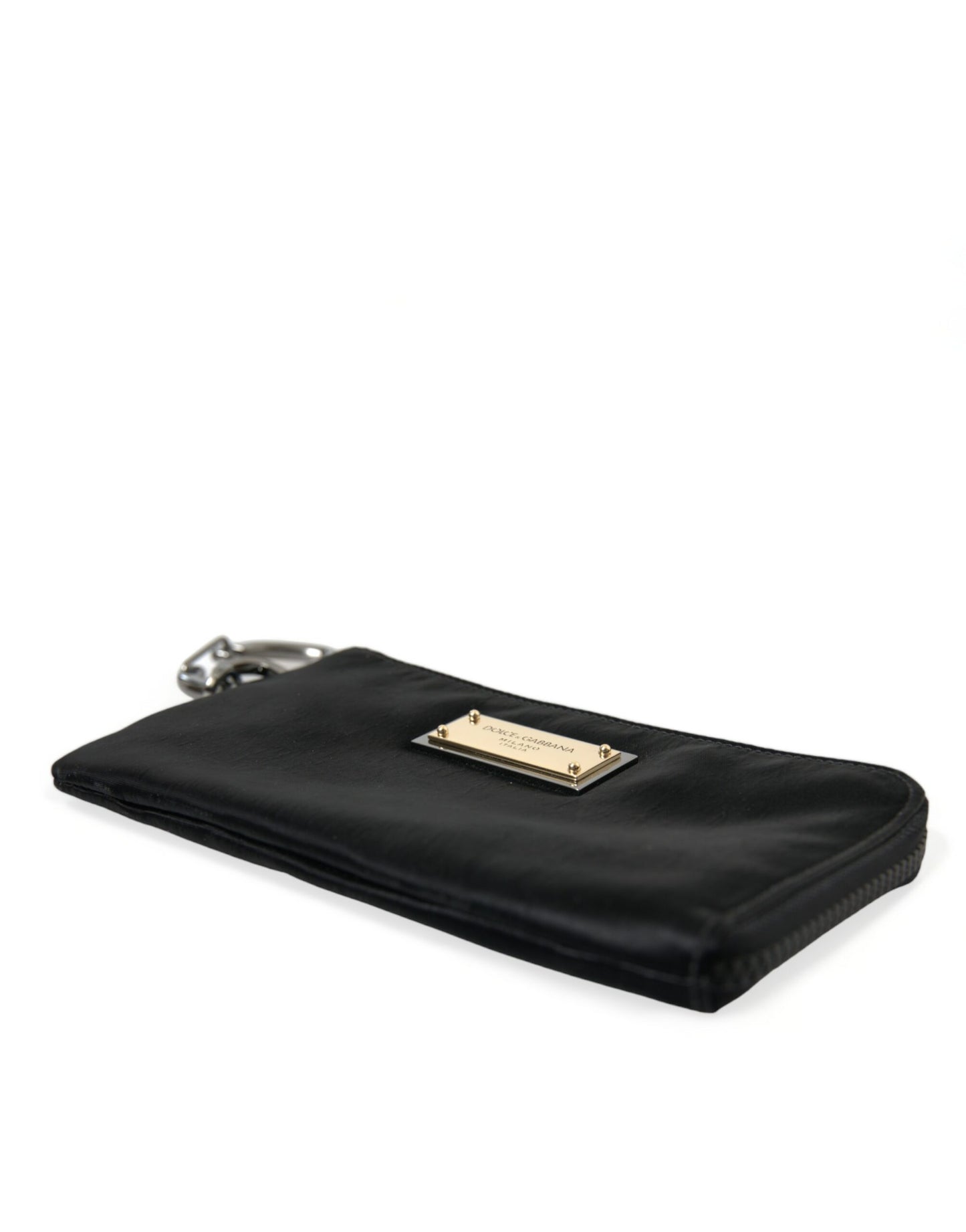 Dolce &amp; Gabbana Black Nylon Logo Plaque Keyring Pouch Clutch Bags