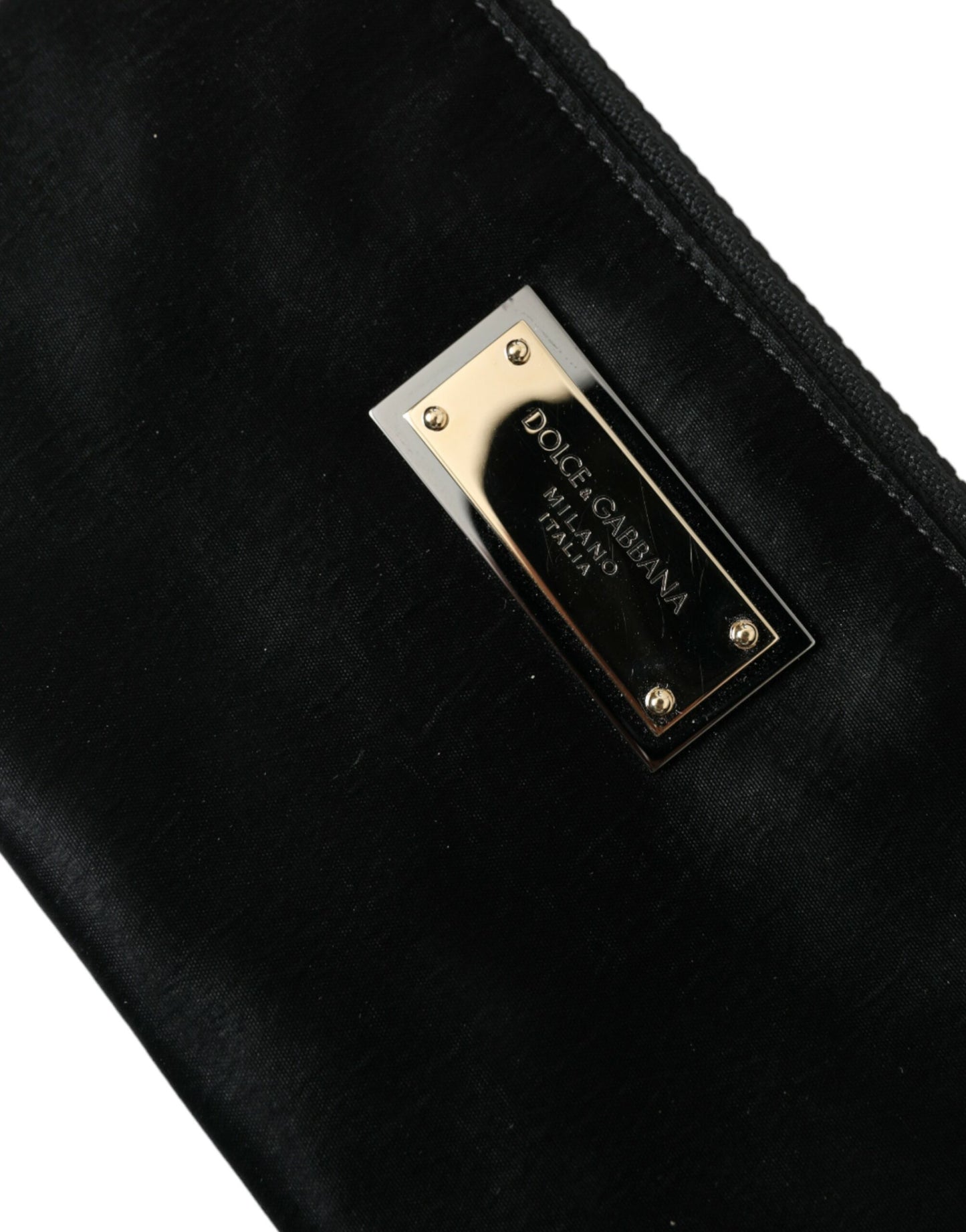 Dolce &amp; Gabbana Black Nylon Logo Plaque Keyring Pouch Clutch Bags