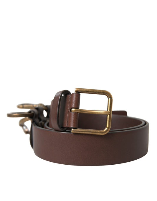 Dolce &amp; Gabbana Brown Calf Leather Gold Metal Buckle Belt