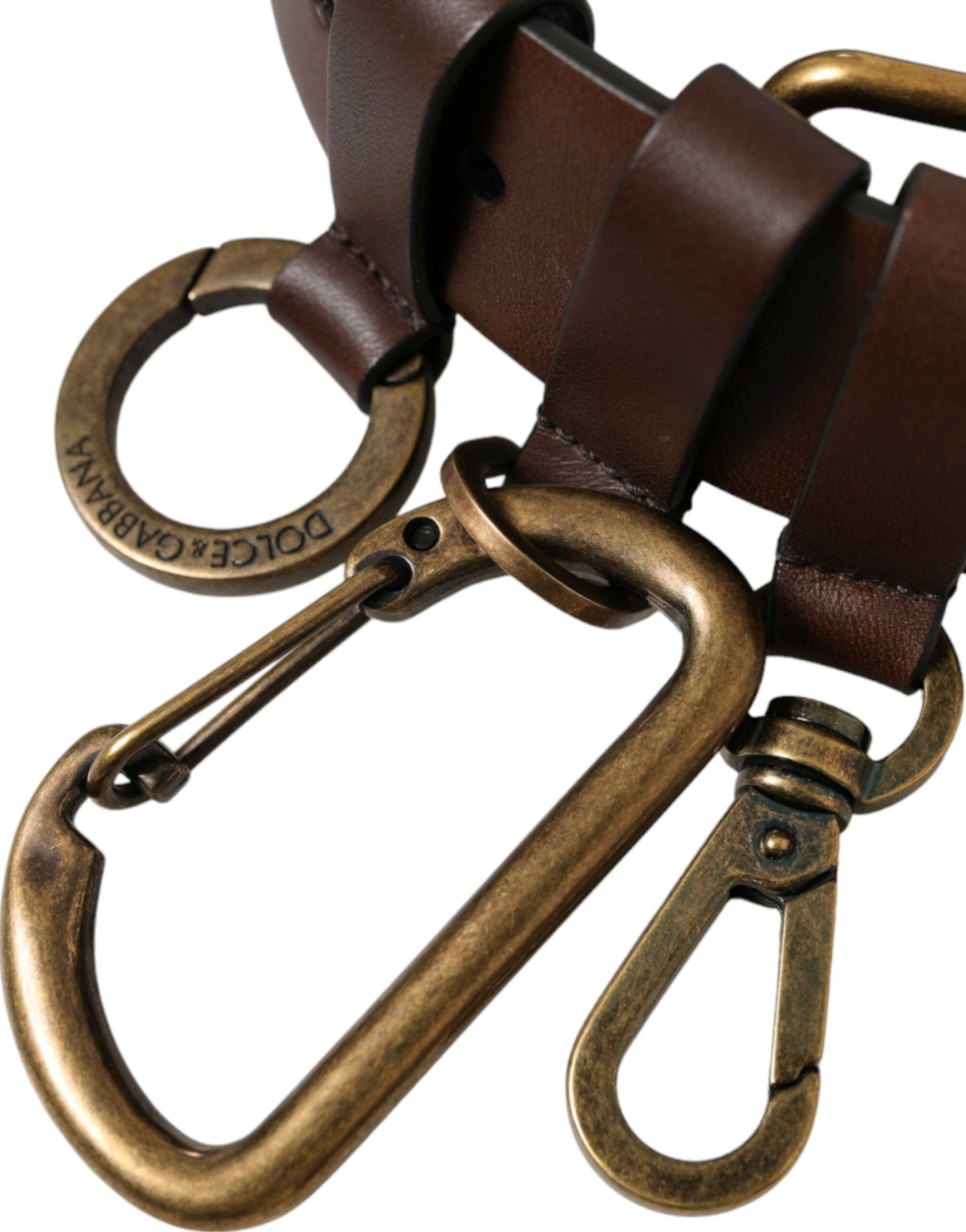 Dolce &amp; Gabbana Brown Calf Leather Gold Metal Buckle Belt