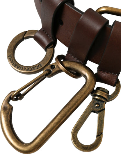 Dolce &amp; Gabbana Brown Calf Leather Gold Metal Buckle Belt