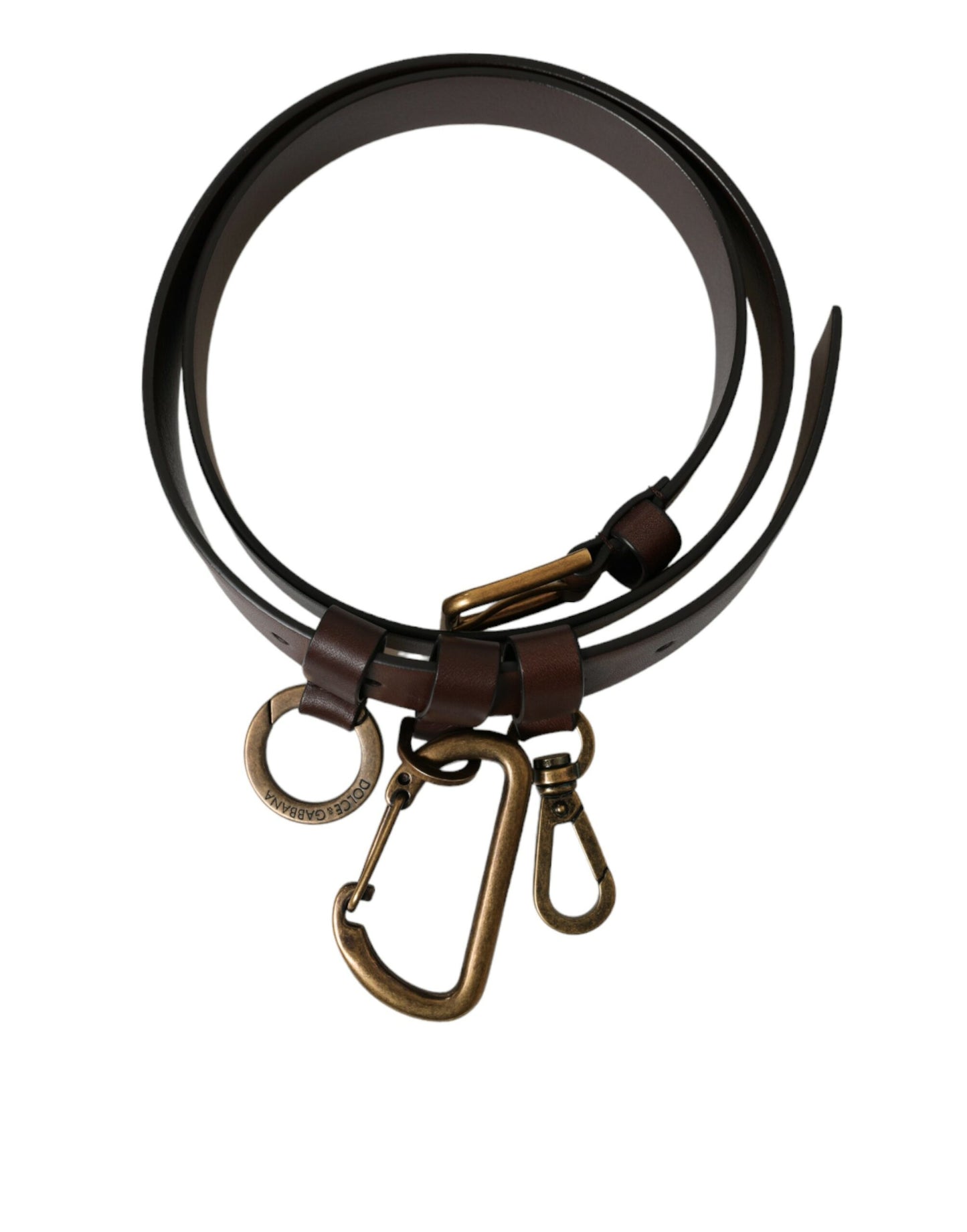 Dolce &amp; Gabbana Brown Calf Leather Gold Metal Buckle Belt