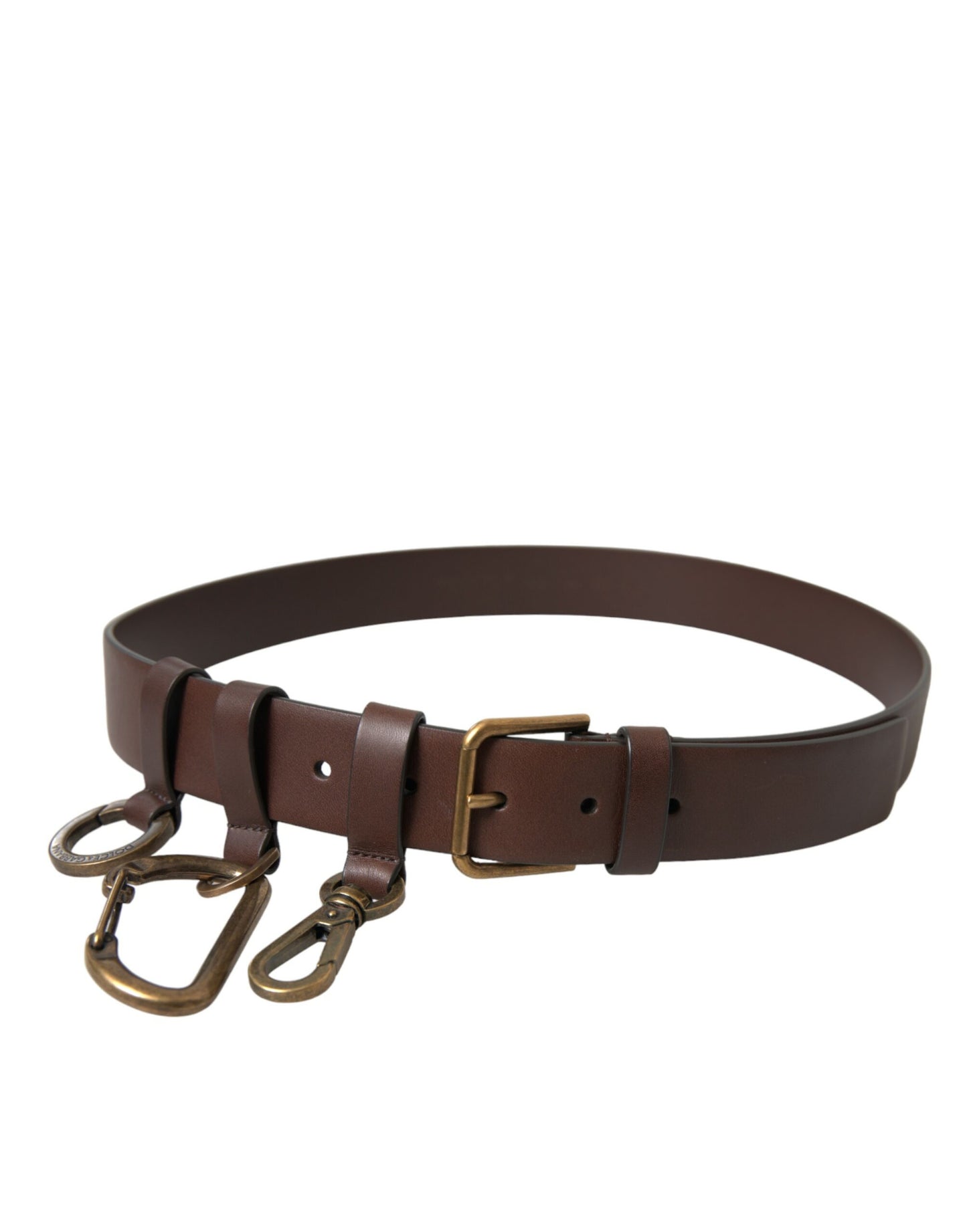 Dolce &amp; Gabbana Brown Calf Leather Gold Metal Buckle Belt