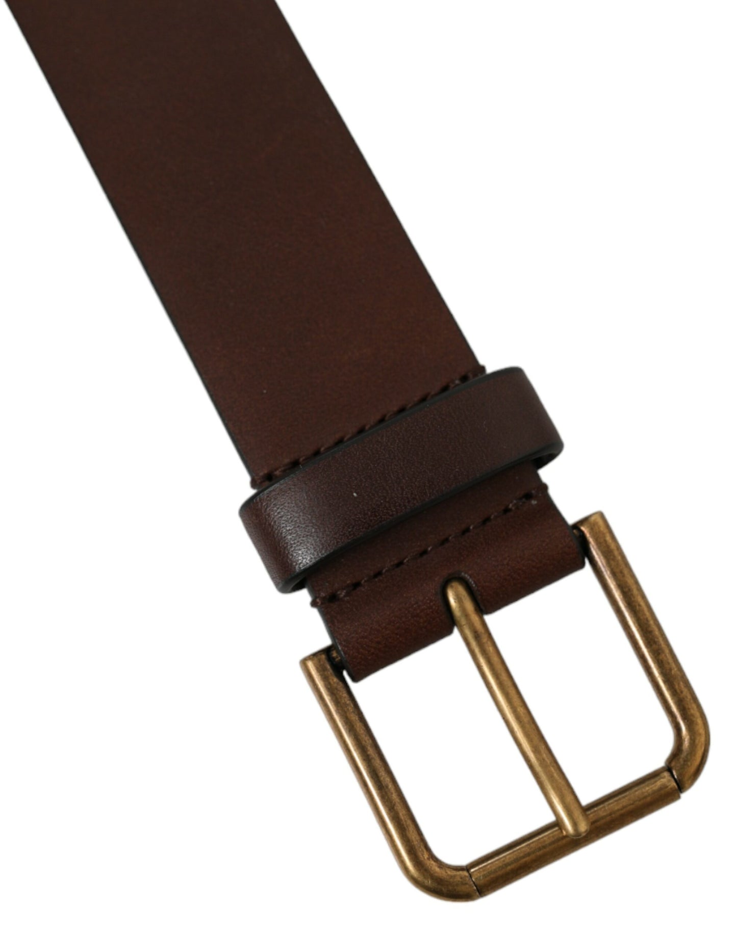 Dolce &amp; Gabbana Brown Calf Leather Gold Metal Buckle Belt