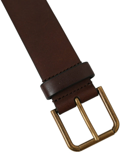 Dolce &amp; Gabbana Brown Calf Leather Gold Metal Buckle Belt
