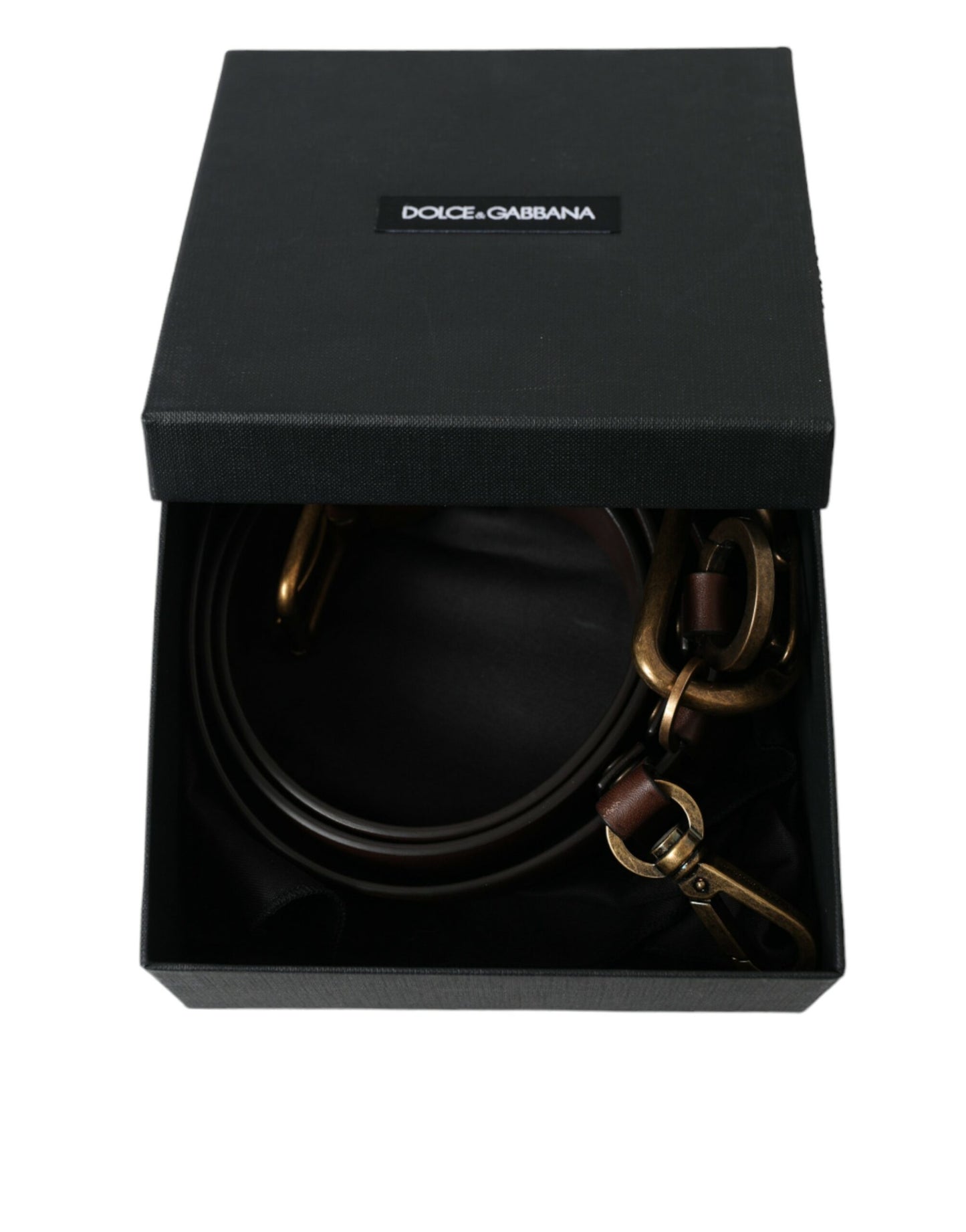 Dolce &amp; Gabbana Brown Calf Leather Gold Metal Buckle Belt