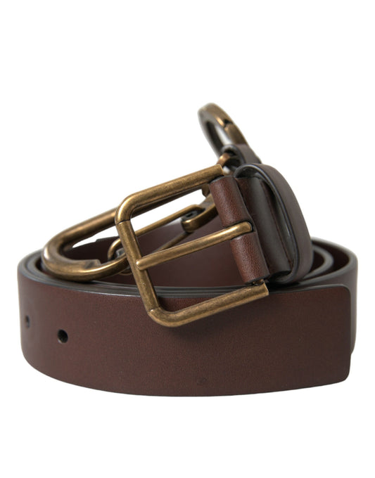 Dolce &amp; Gabbana Brown Calf Leather Gold Metal Buckle Belt