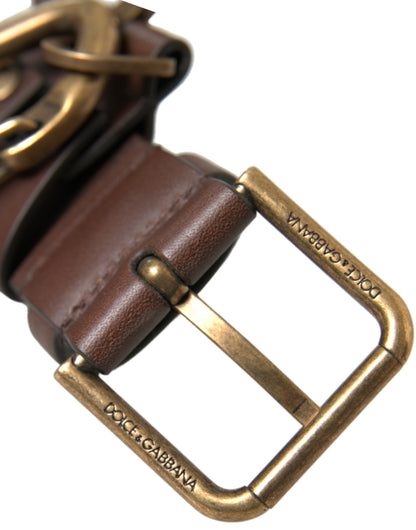 Dolce &amp; Gabbana Brown Calf Leather Gold Metal Buckle Belt