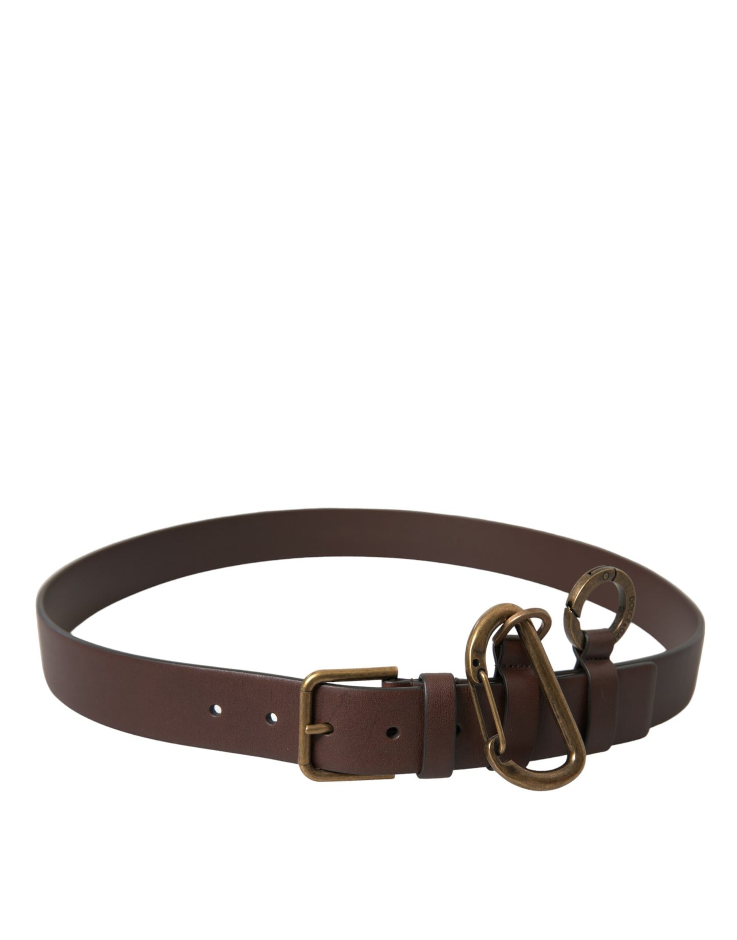Dolce &amp; Gabbana Brown Calf Leather Gold Metal Buckle Belt