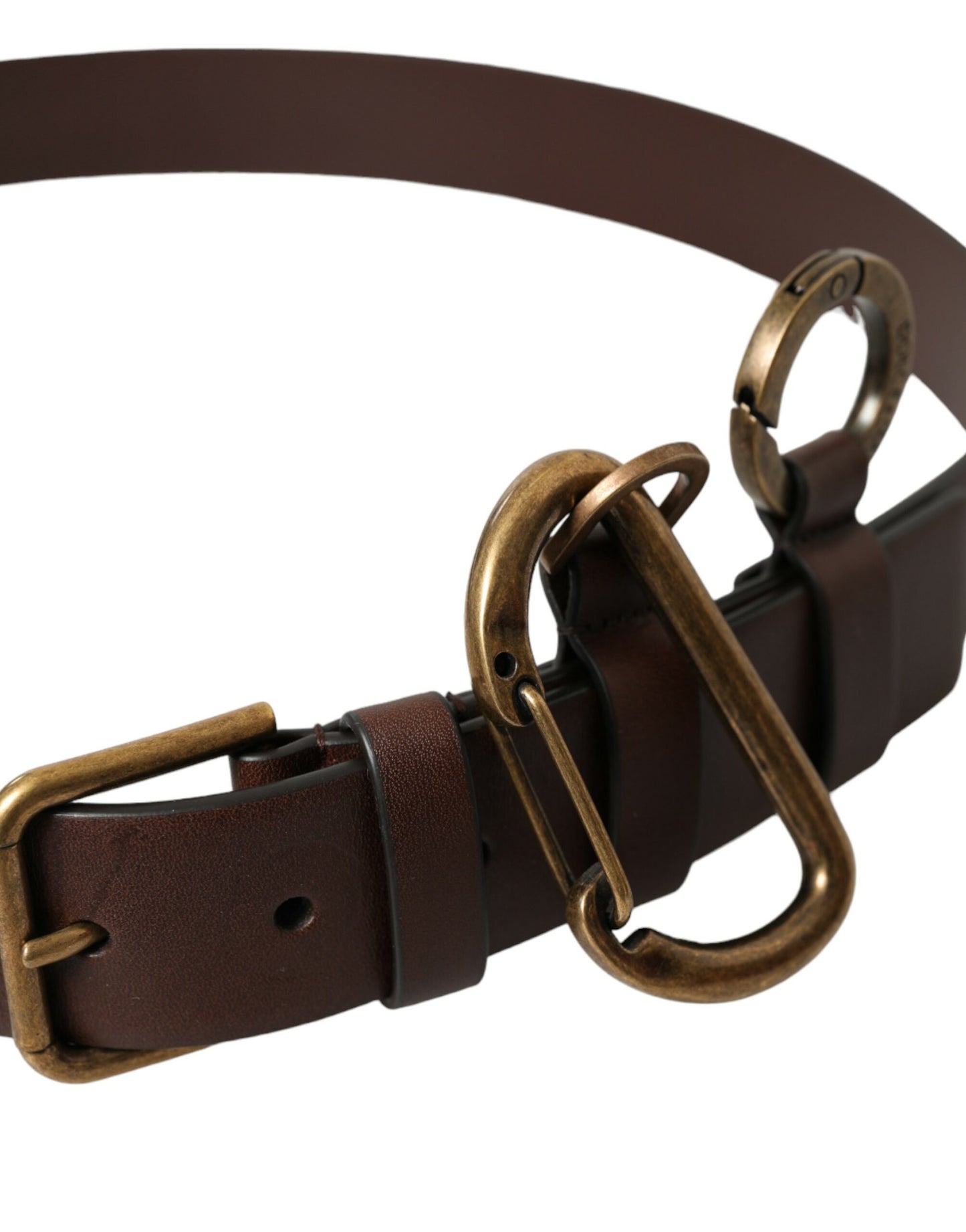 Dolce &amp; Gabbana Brown Calf Leather Gold Metal Buckle Belt