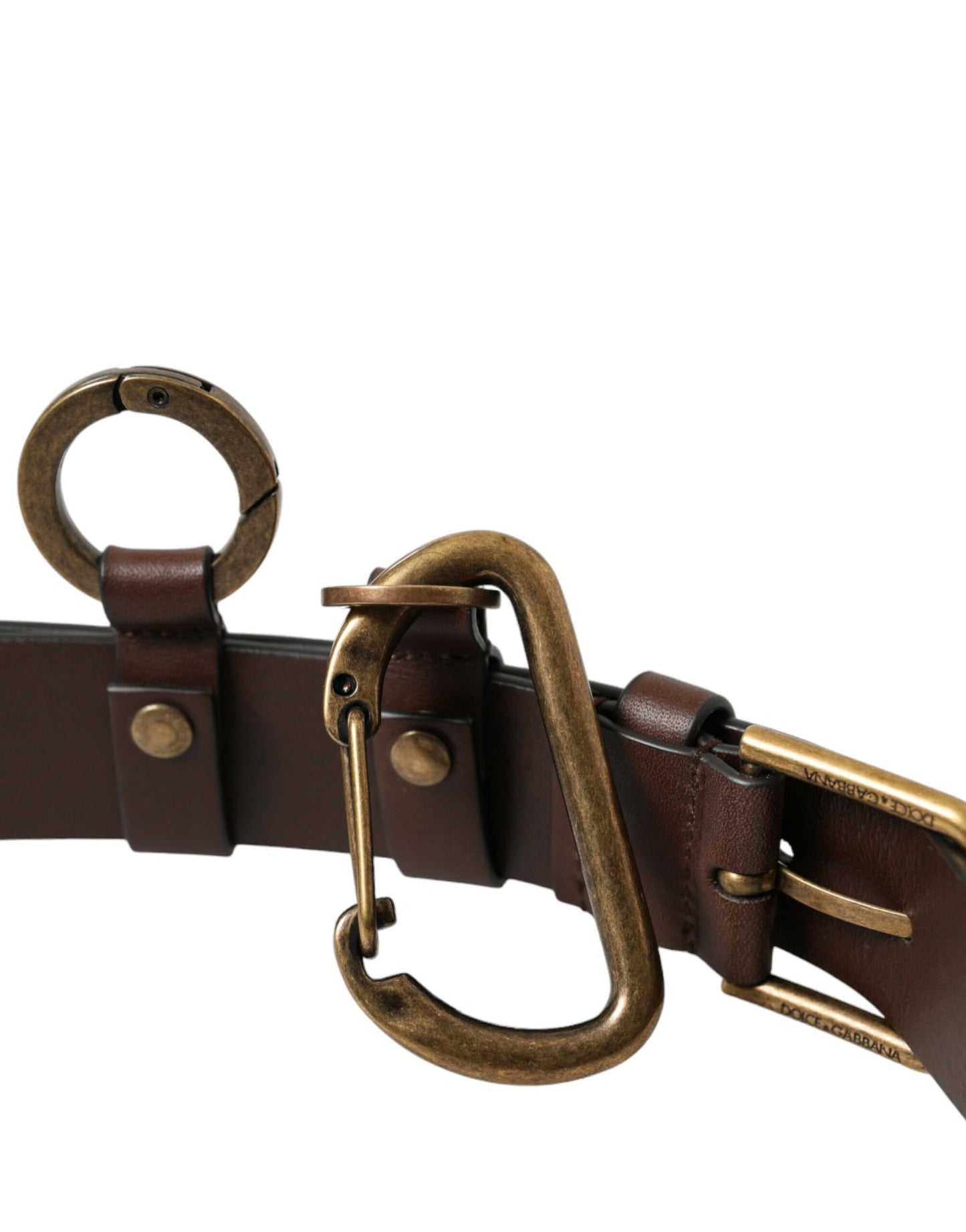 Dolce &amp; Gabbana Brown Calf Leather Gold Metal Buckle Belt