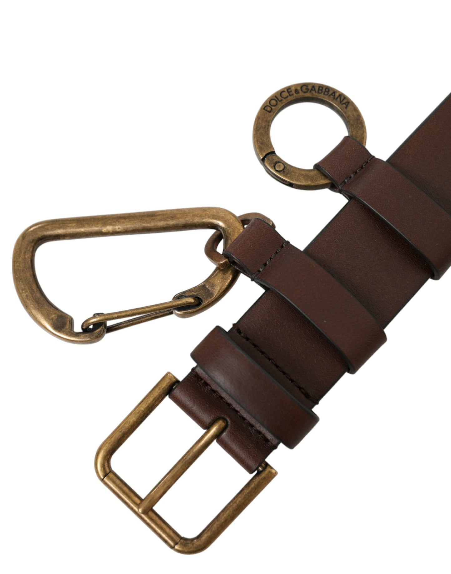 Dolce &amp; Gabbana Brown Calf Leather Gold Metal Buckle Belt