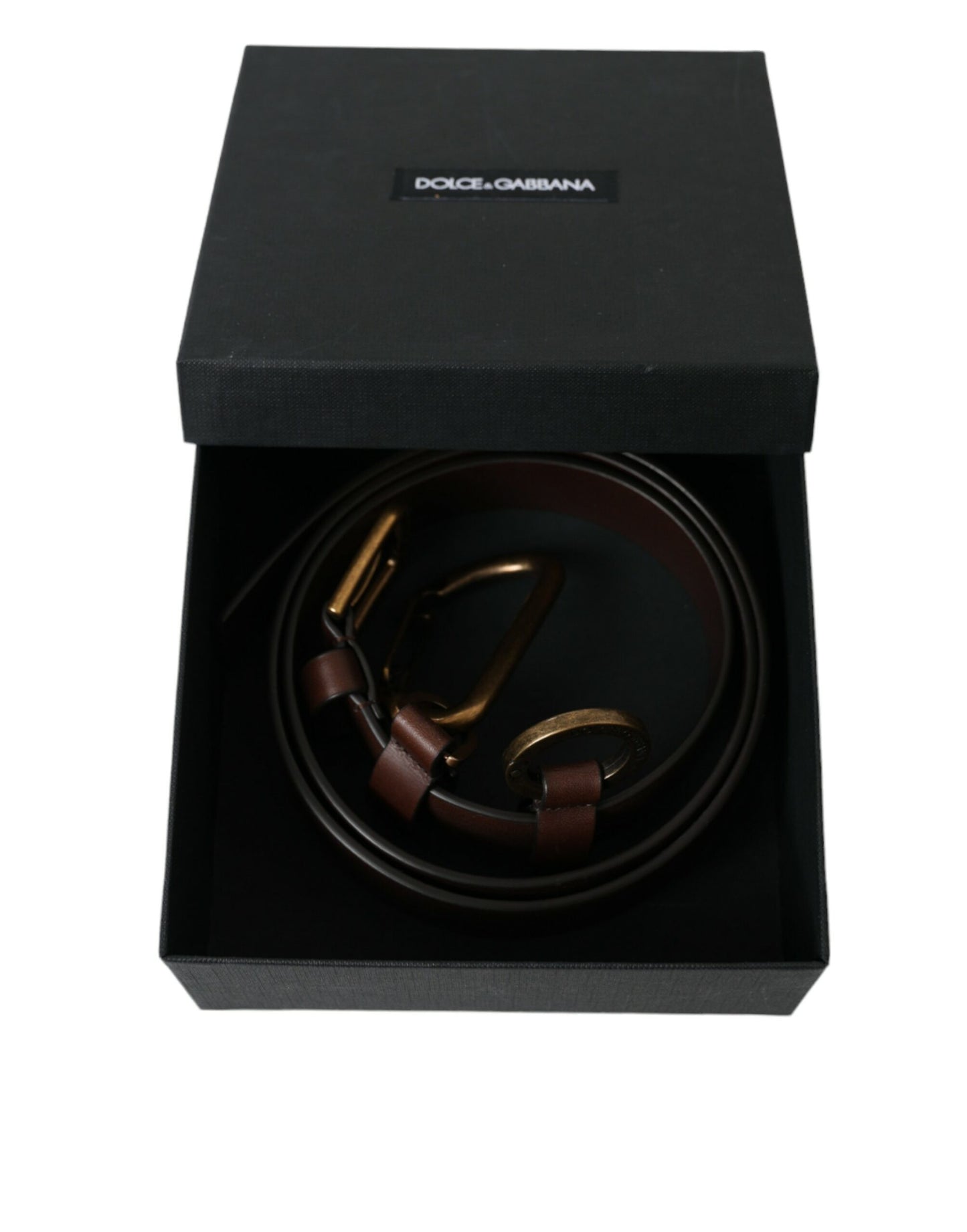 Dolce &amp; Gabbana Brown Calf Leather Gold Metal Buckle Belt
