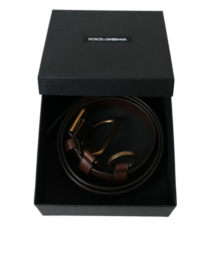 Dolce &amp; Gabbana Brown Calf Leather Gold Metal Buckle Belt