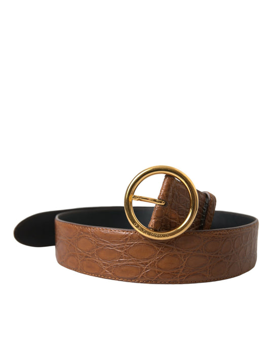 Dolce &amp; Gabbana Brown Exotic Leather Round Buckle Belt