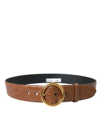 Dolce &amp; Gabbana Brown Exotic Leather Round Buckle Belt