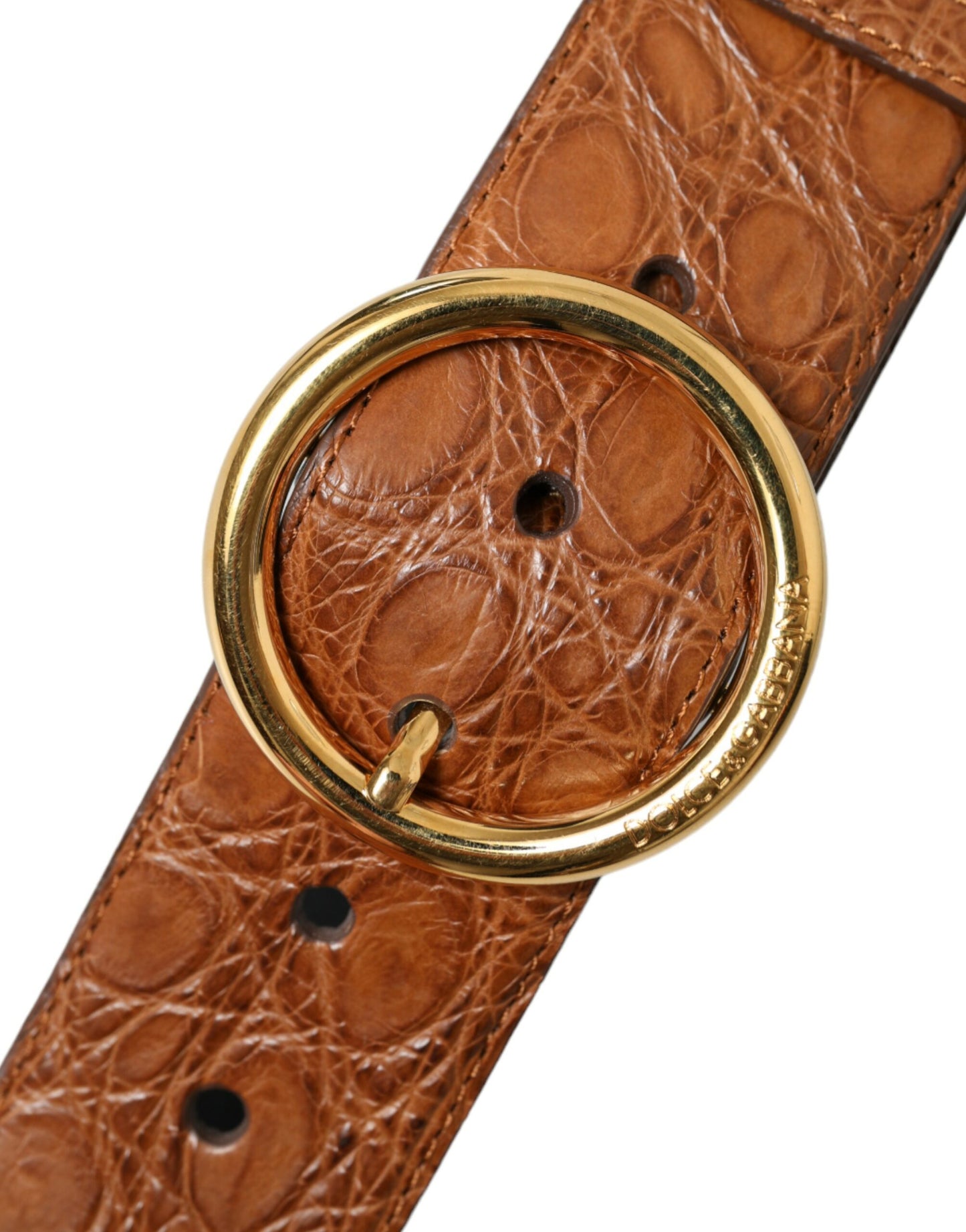 Dolce &amp; Gabbana Brown Exotic Leather Round Buckle Belt