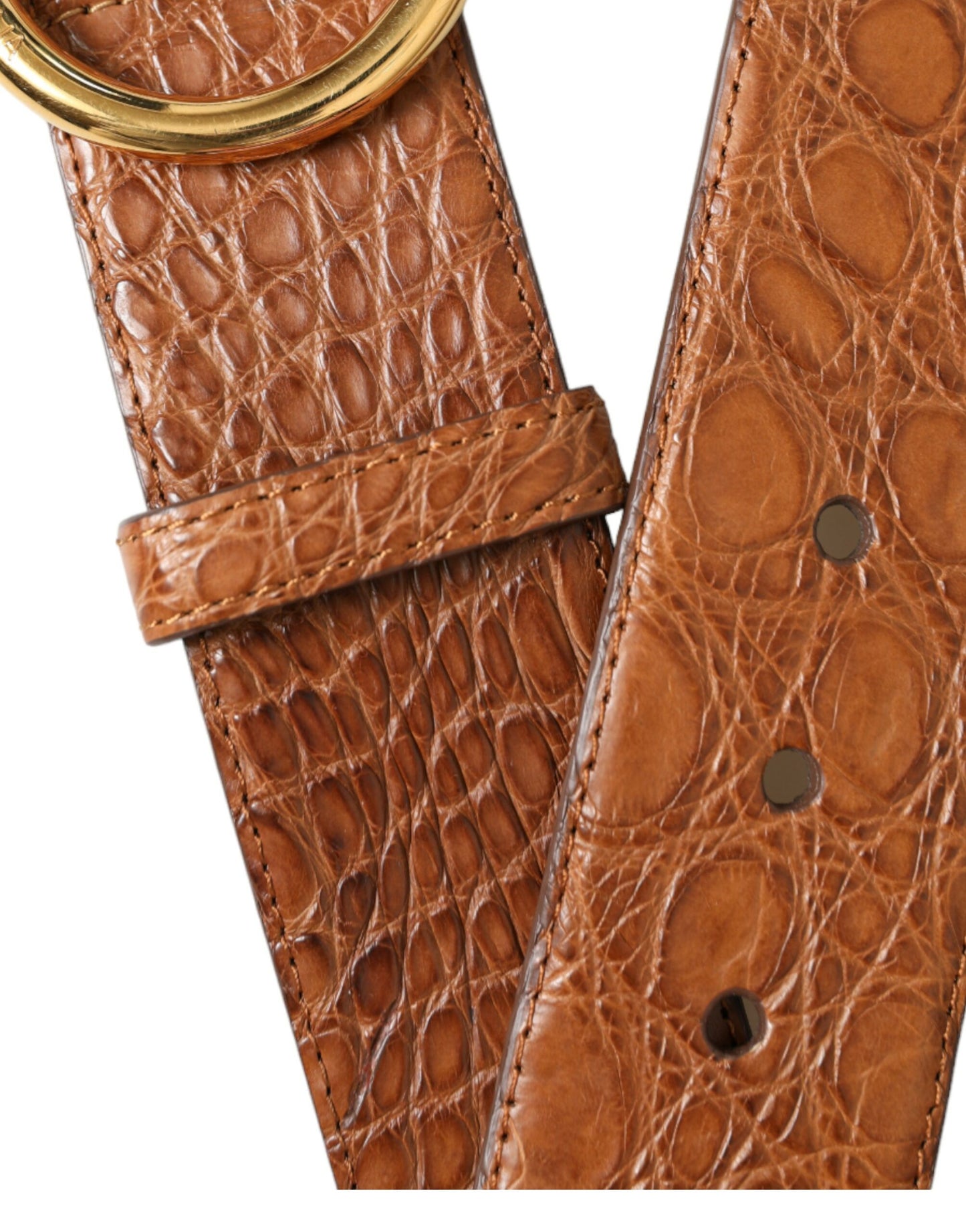 Dolce &amp; Gabbana Brown Exotic Leather Round Buckle Belt