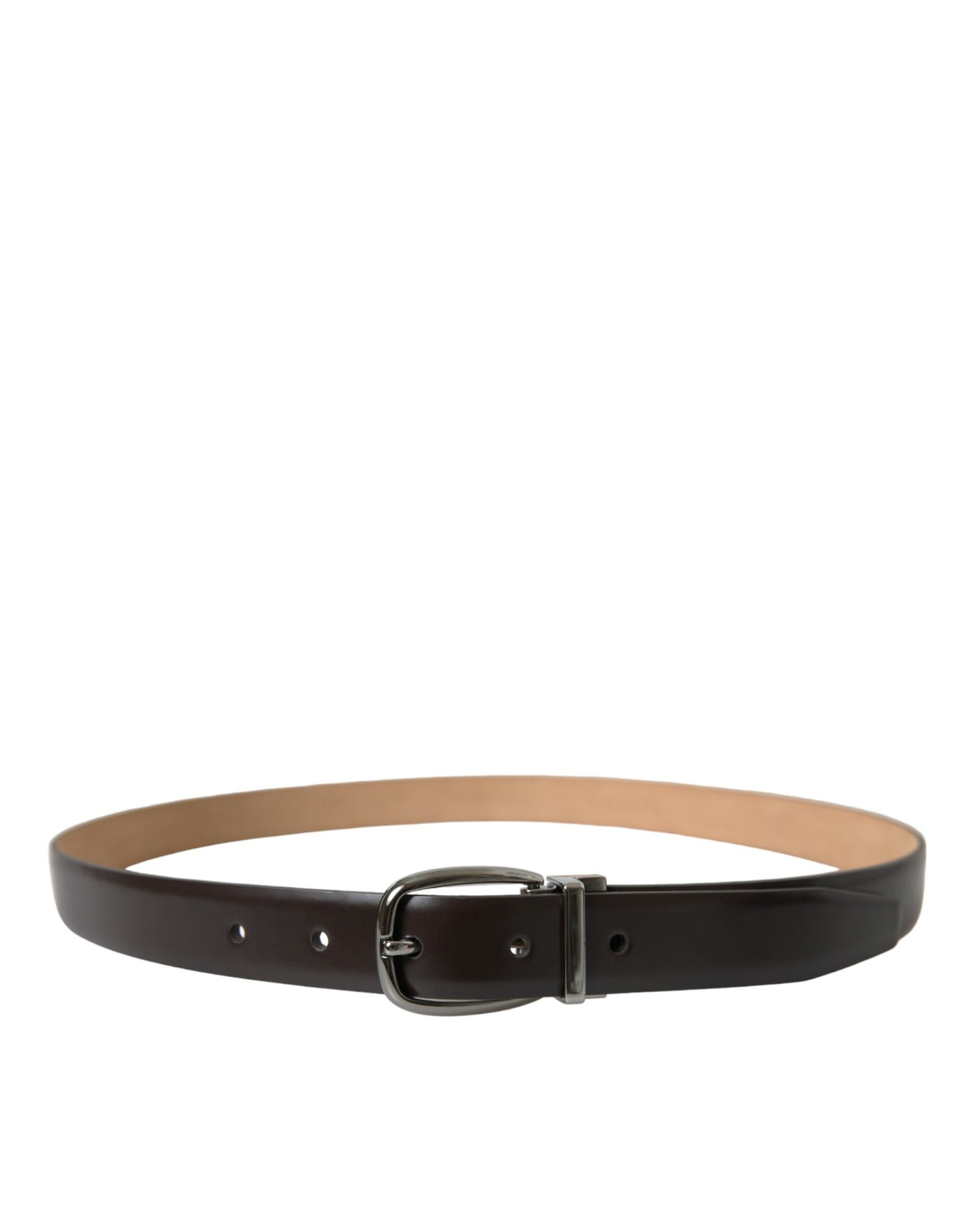Dolce &amp; Gabbana Dark Brown Leather Silver Metal Buckle Belt