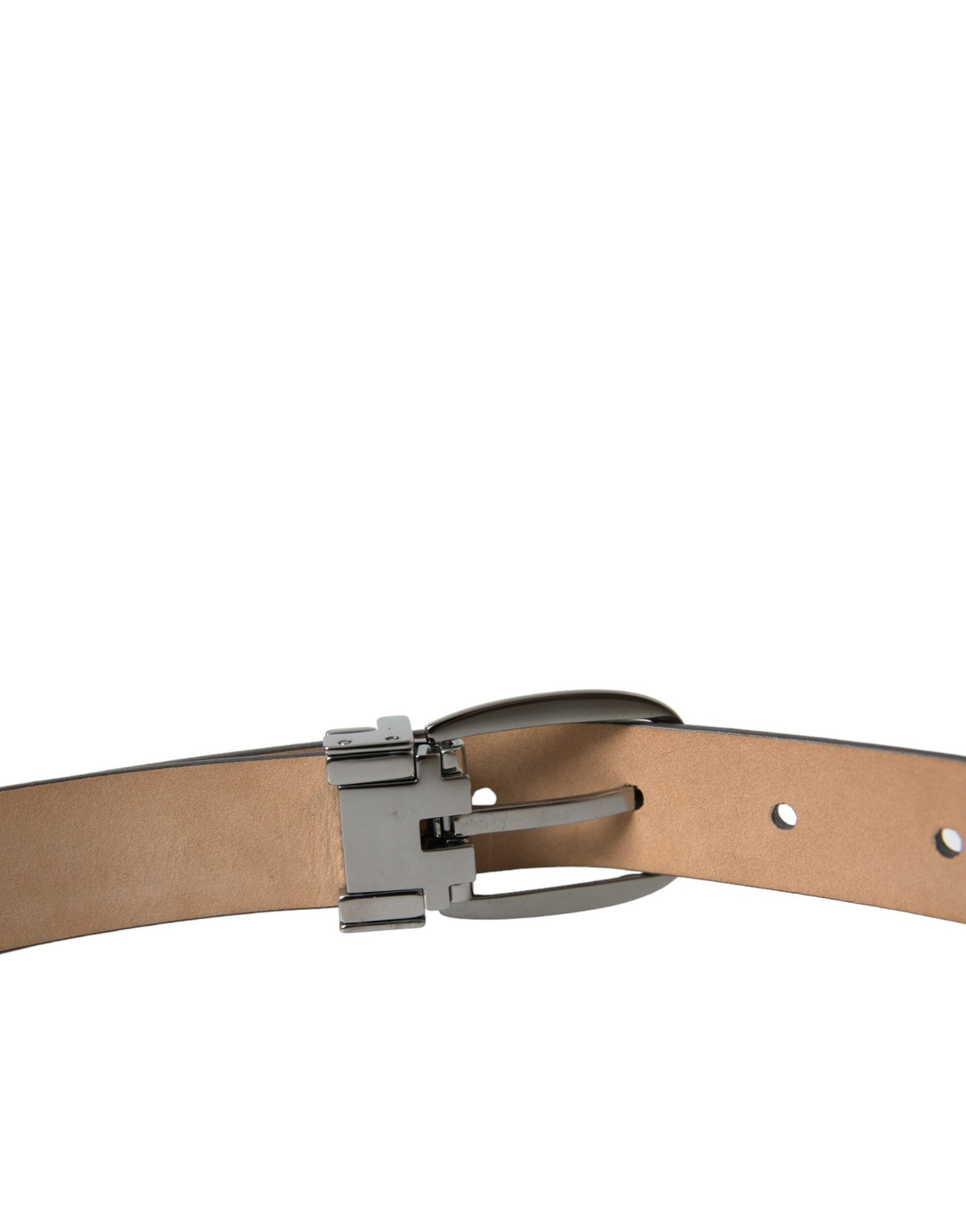 Dolce &amp; Gabbana Dark Brown Leather Silver Metal Buckle Belt