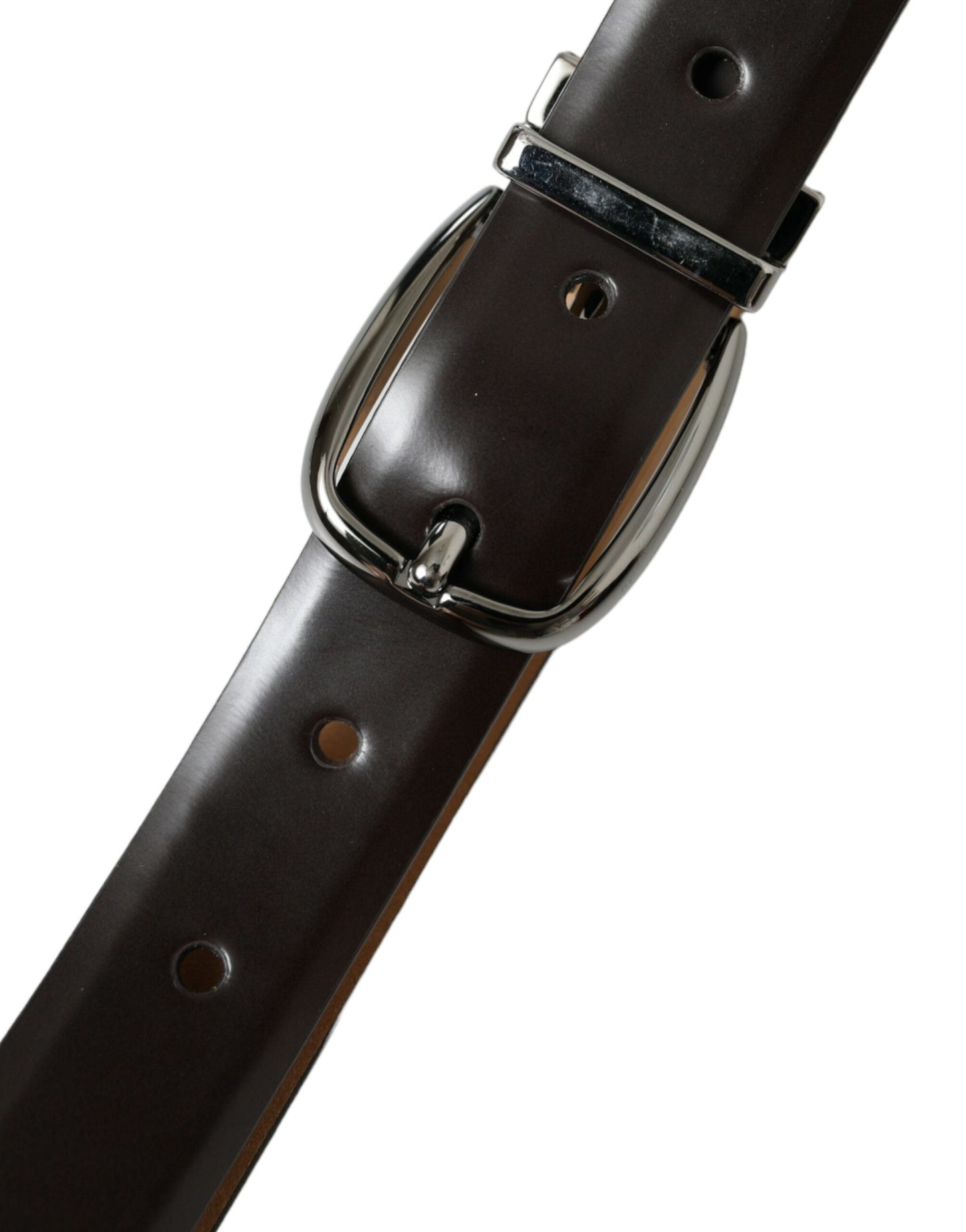 Dolce &amp; Gabbana Dark Brown Leather Silver Metal Buckle Belt