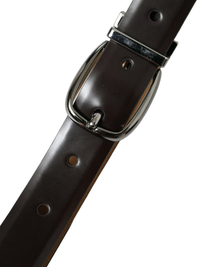 Dolce &amp; Gabbana Dark Brown Leather Silver Metal Buckle Belt