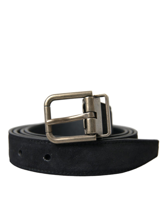Dolce &amp; Gabbana Black Goat Leather Antique Metal Buckle Belt