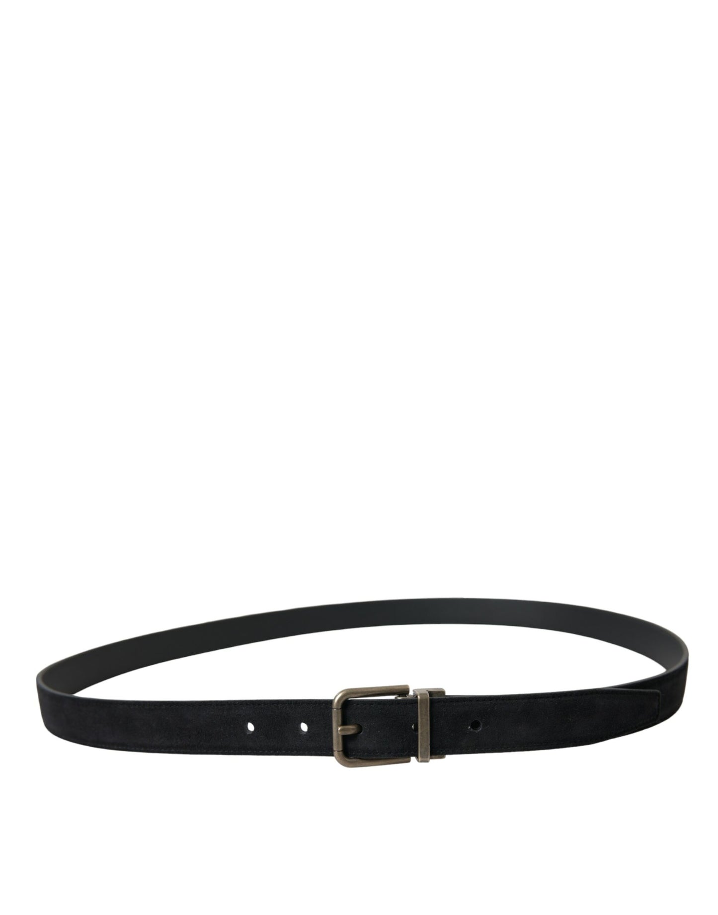 Dolce &amp; Gabbana Black Goat Leather Antique Metal Buckle Belt