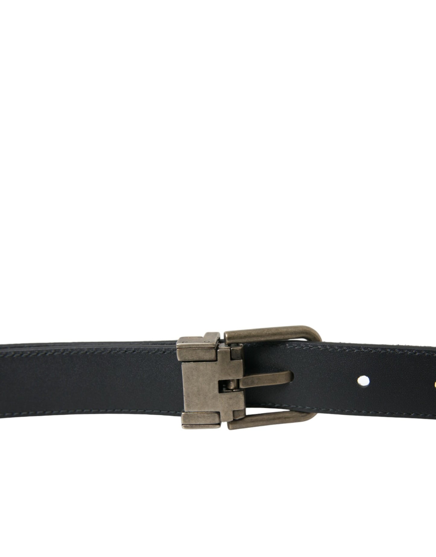 Dolce &amp; Gabbana Black Goat Leather Antique Metal Buckle Belt