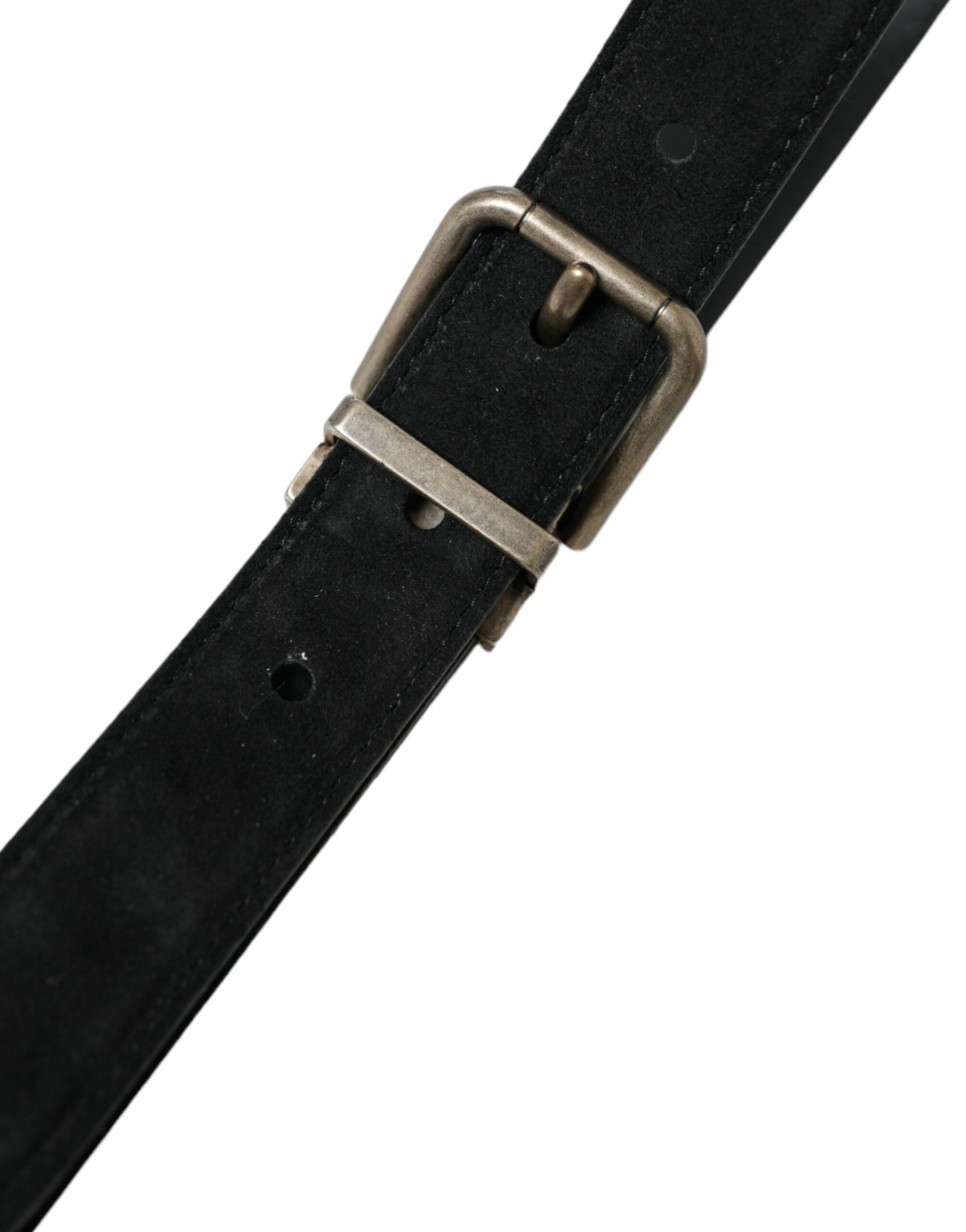 Dolce &amp; Gabbana Black Goat Leather Antique Metal Buckle Belt