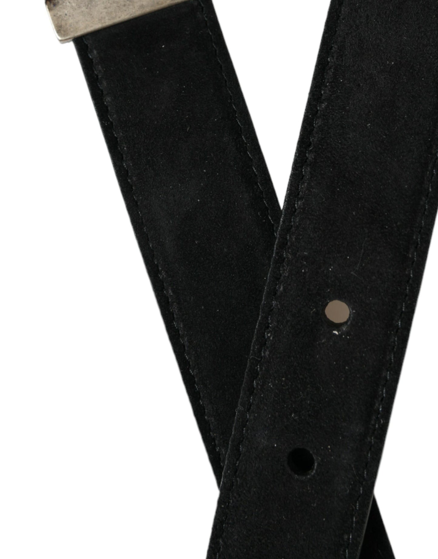 Dolce &amp; Gabbana Black Goat Leather Antique Metal Buckle Belt