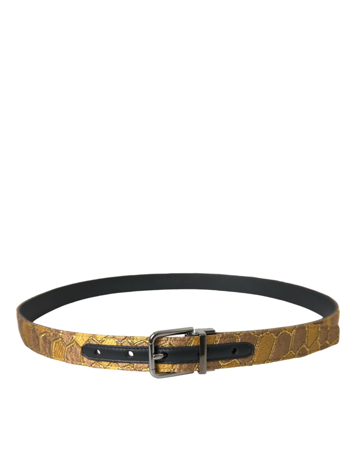 Dolce &amp; Gabbana Gold Leather Jacquard Silver Metal Buckle Belt