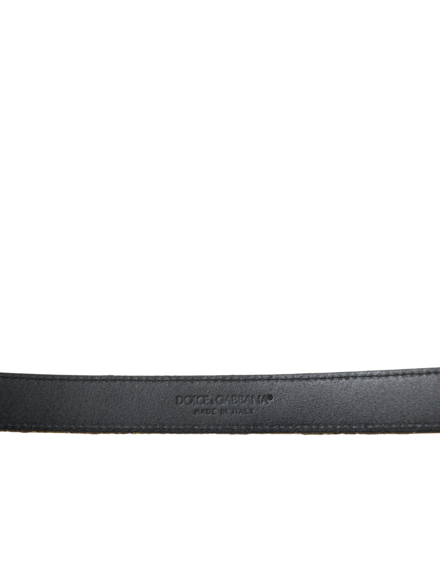 Dolce &amp; Gabbana Gold Leather Jacquard Silver Metal Buckle Belt