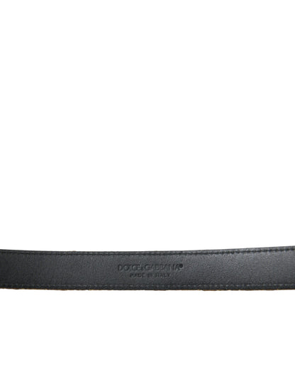 Dolce &amp; Gabbana Gold Leather Jacquard Silver Metal Buckle Belt