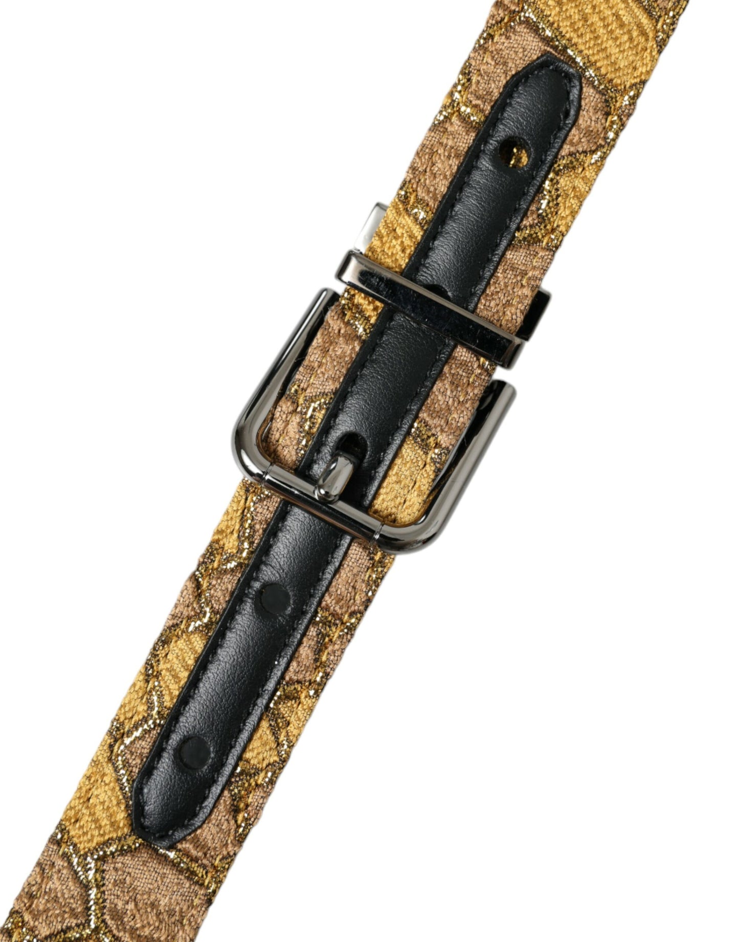Dolce &amp; Gabbana Gold Leather Jacquard Silver Metal Buckle Belt