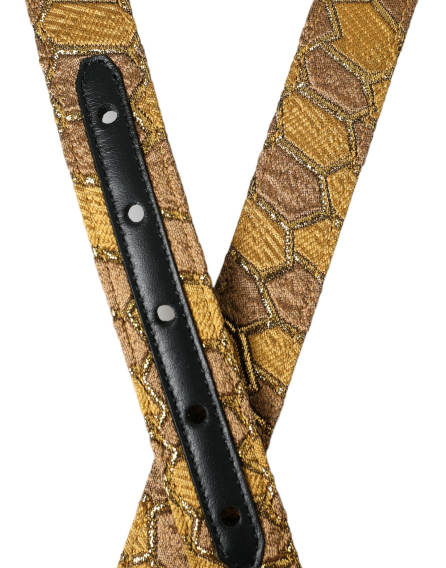 Dolce &amp; Gabbana Gold Leather Jacquard Silver Metal Buckle Belt