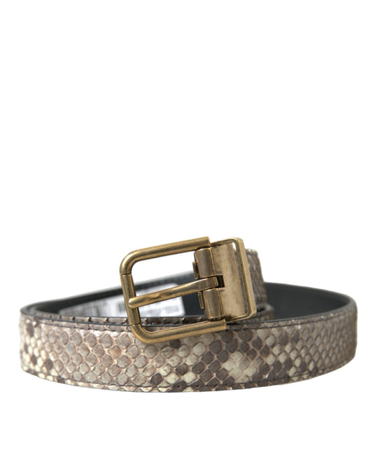 Dolce &amp; Gabbana Brown Python Leather Gold Metal Buckle Belt