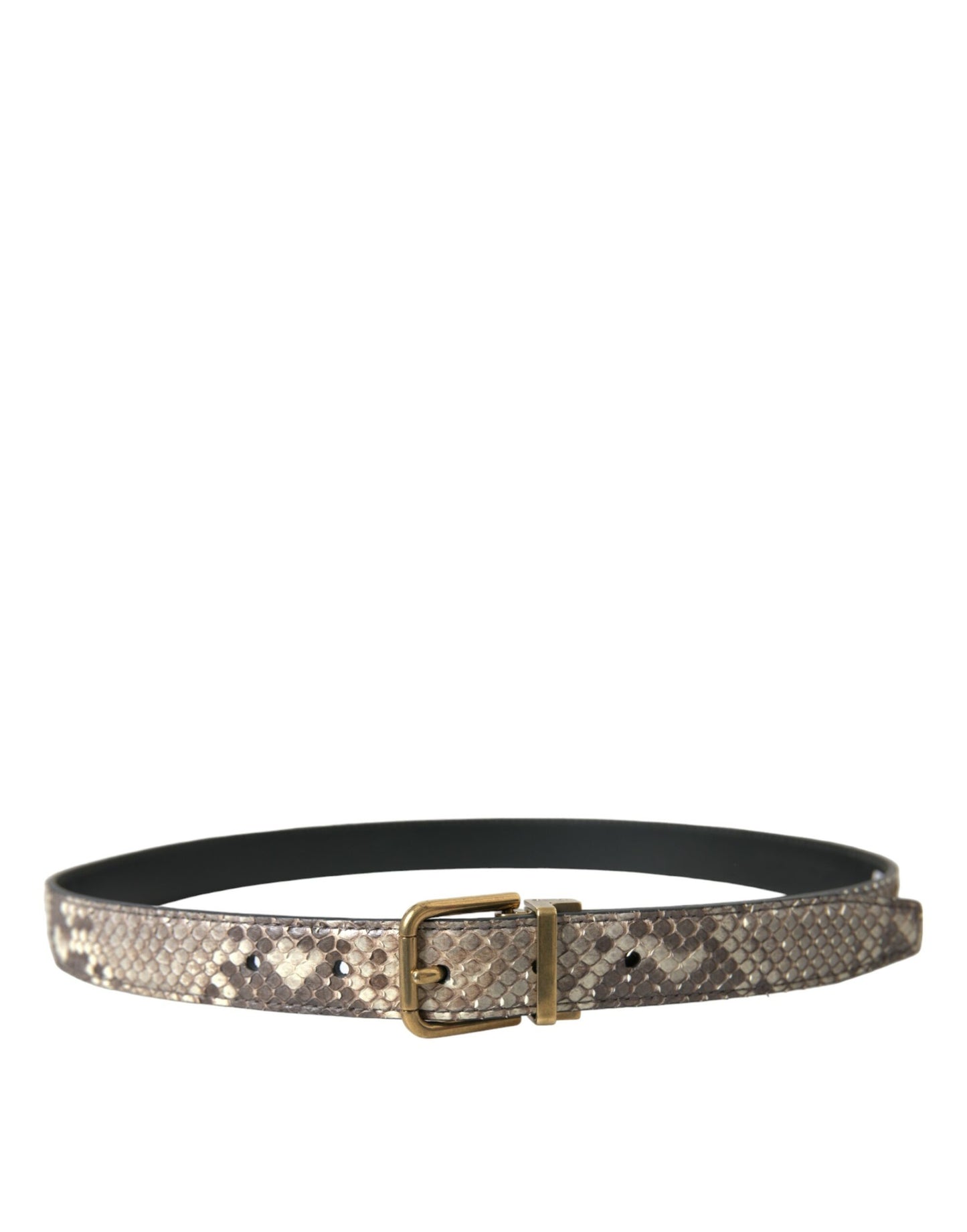 Dolce &amp; Gabbana Brown Python Leather Gold Metal Buckle Belt