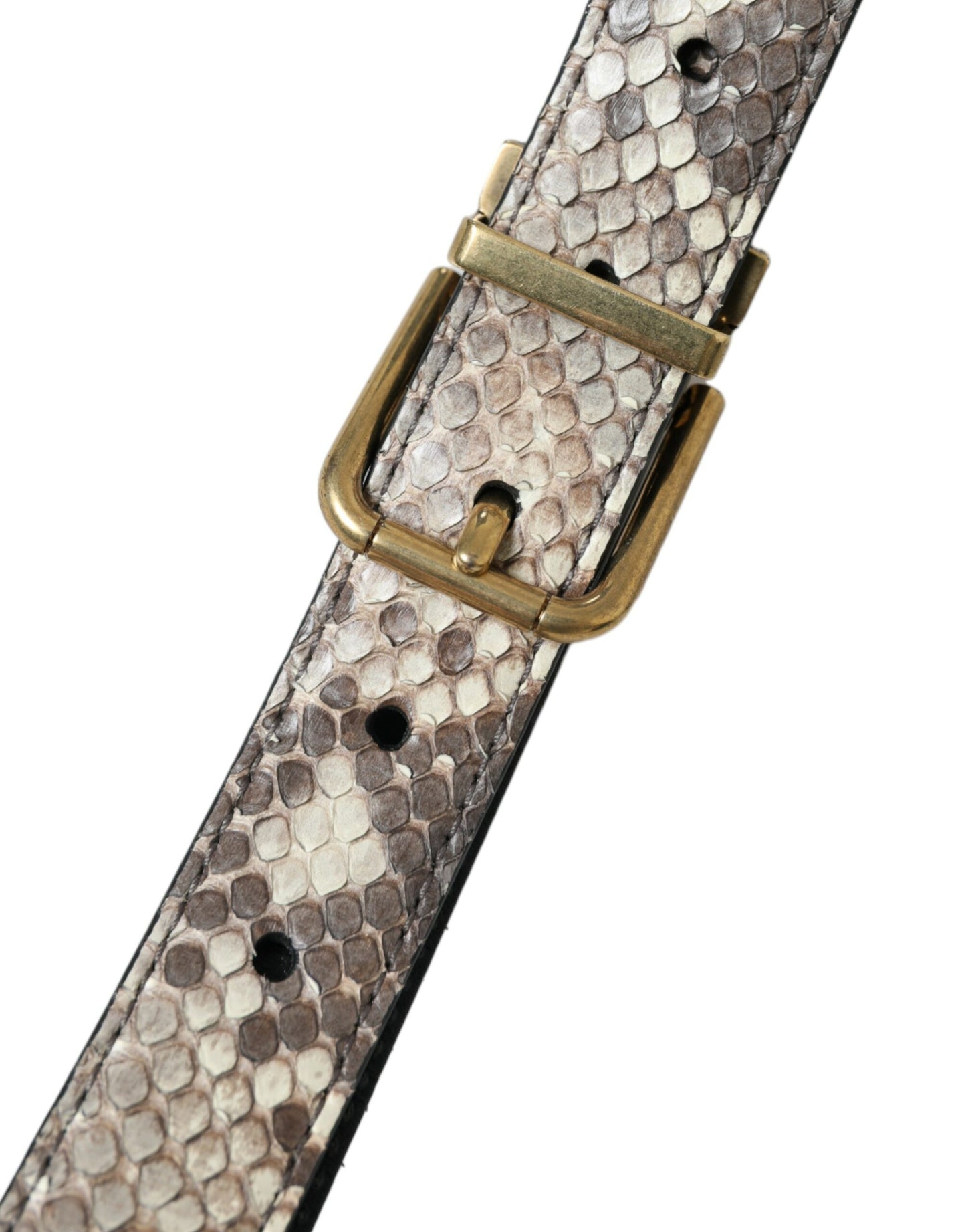 Dolce &amp; Gabbana Brown Python Leather Gold Metal Buckle Belt