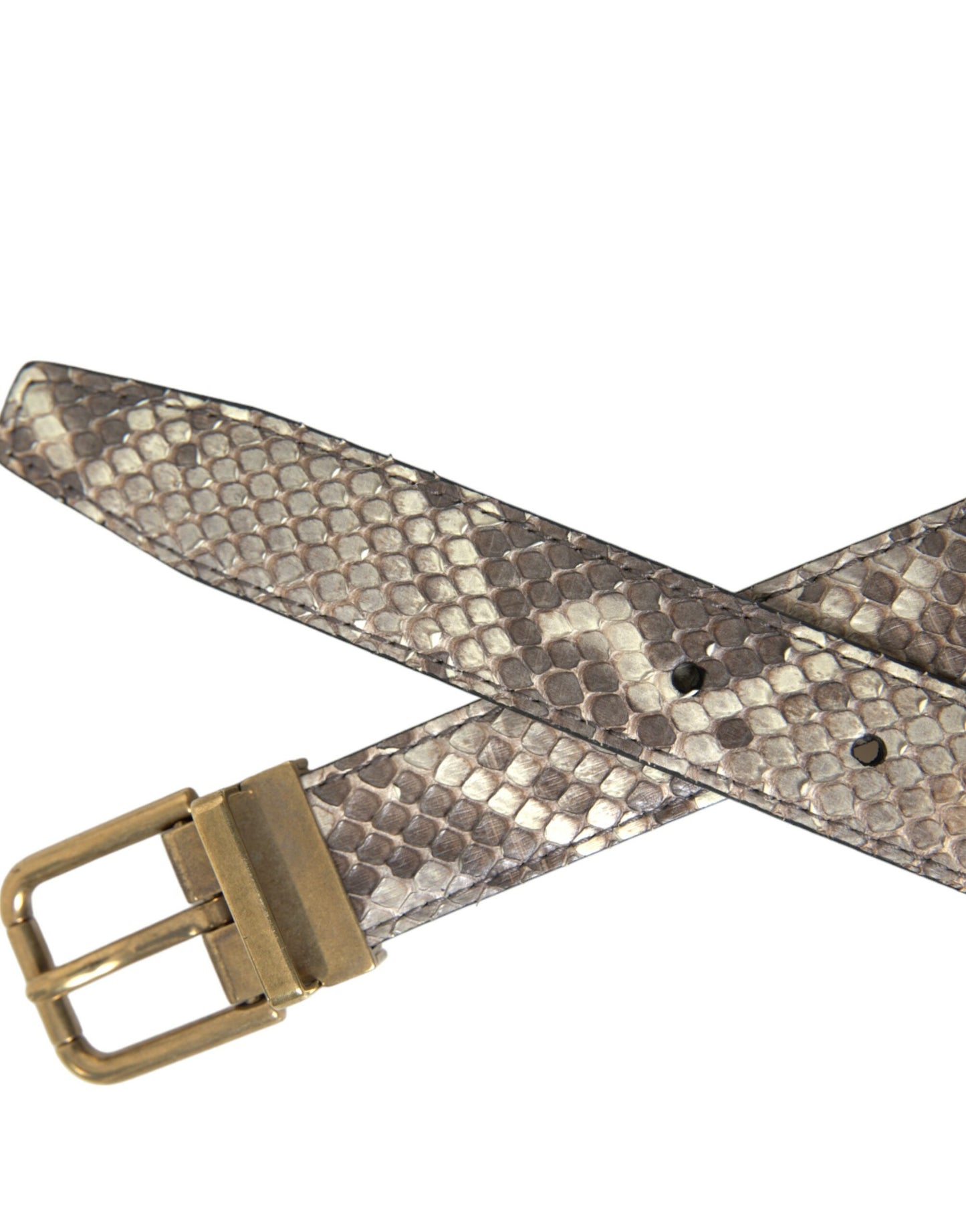 Dolce &amp; Gabbana Brown Python Leather Gold Metal Buckle Belt