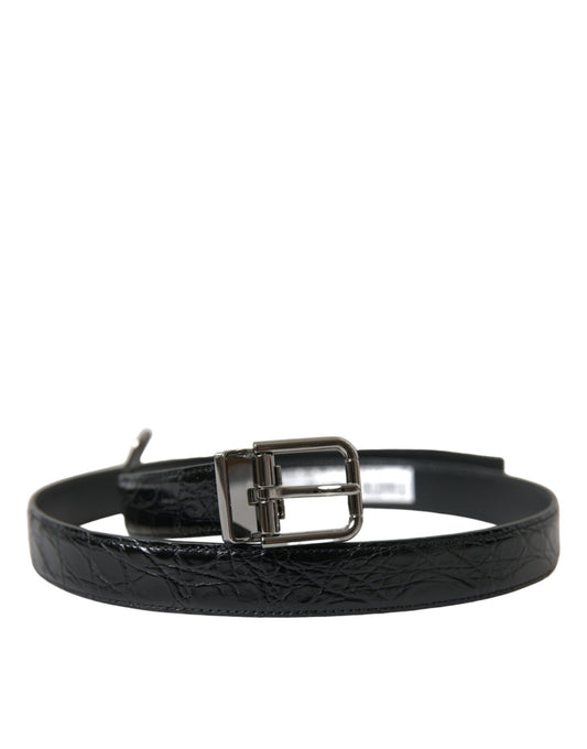 Dolce &amp; Gabbana Black Leather Silver Metal Buckle Belt