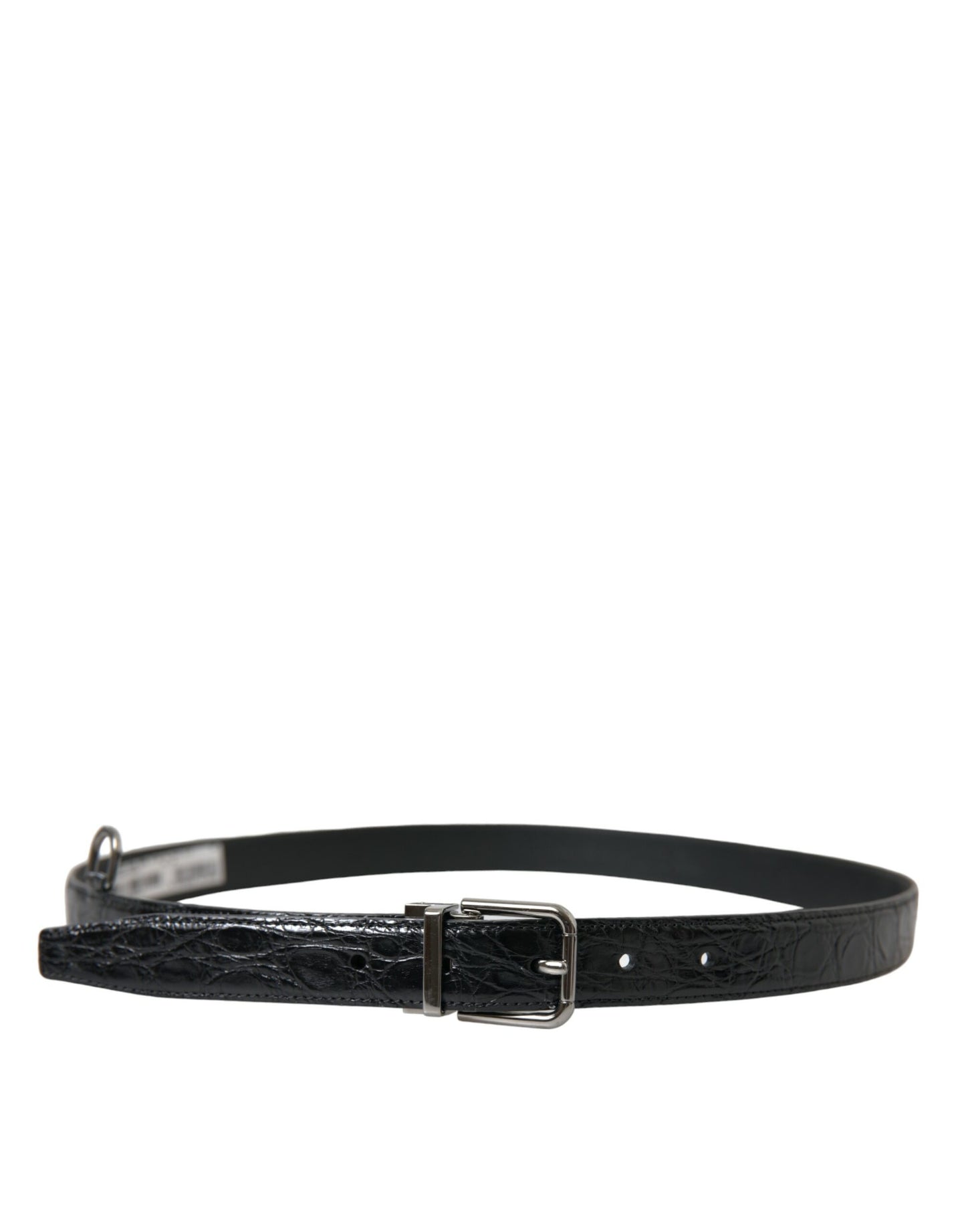 Dolce &amp; Gabbana Black Leather Silver Metal Buckle Belt
