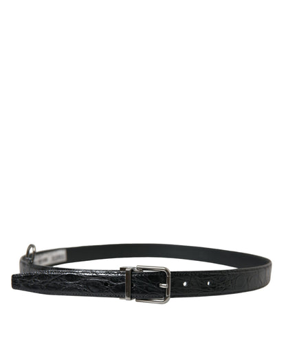 Dolce &amp; Gabbana Black Leather Silver Metal Buckle Belt