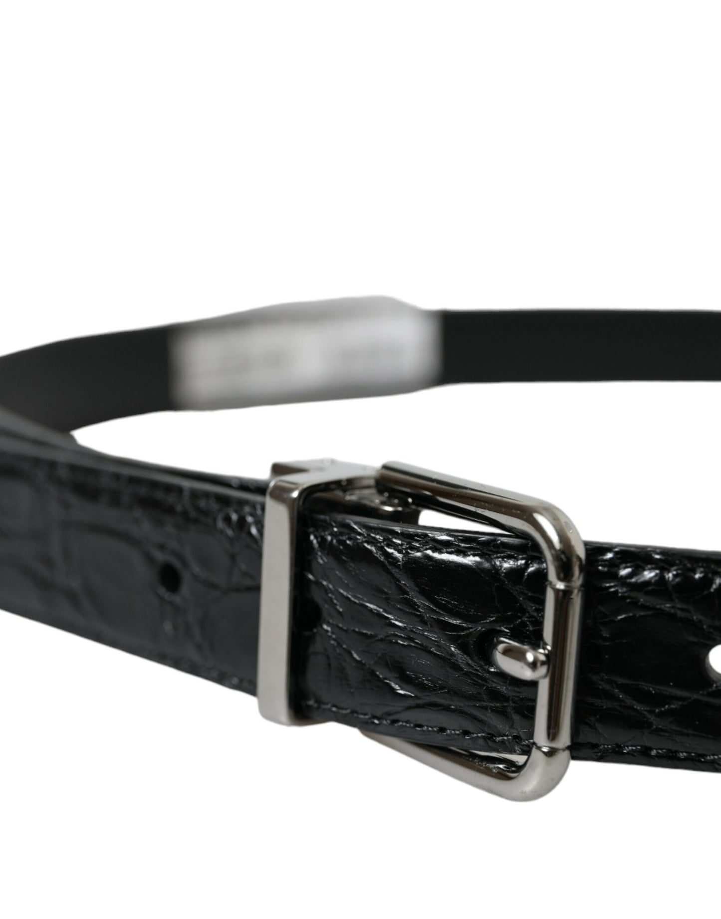 Dolce &amp; Gabbana Black Leather Silver Metal Buckle Belt