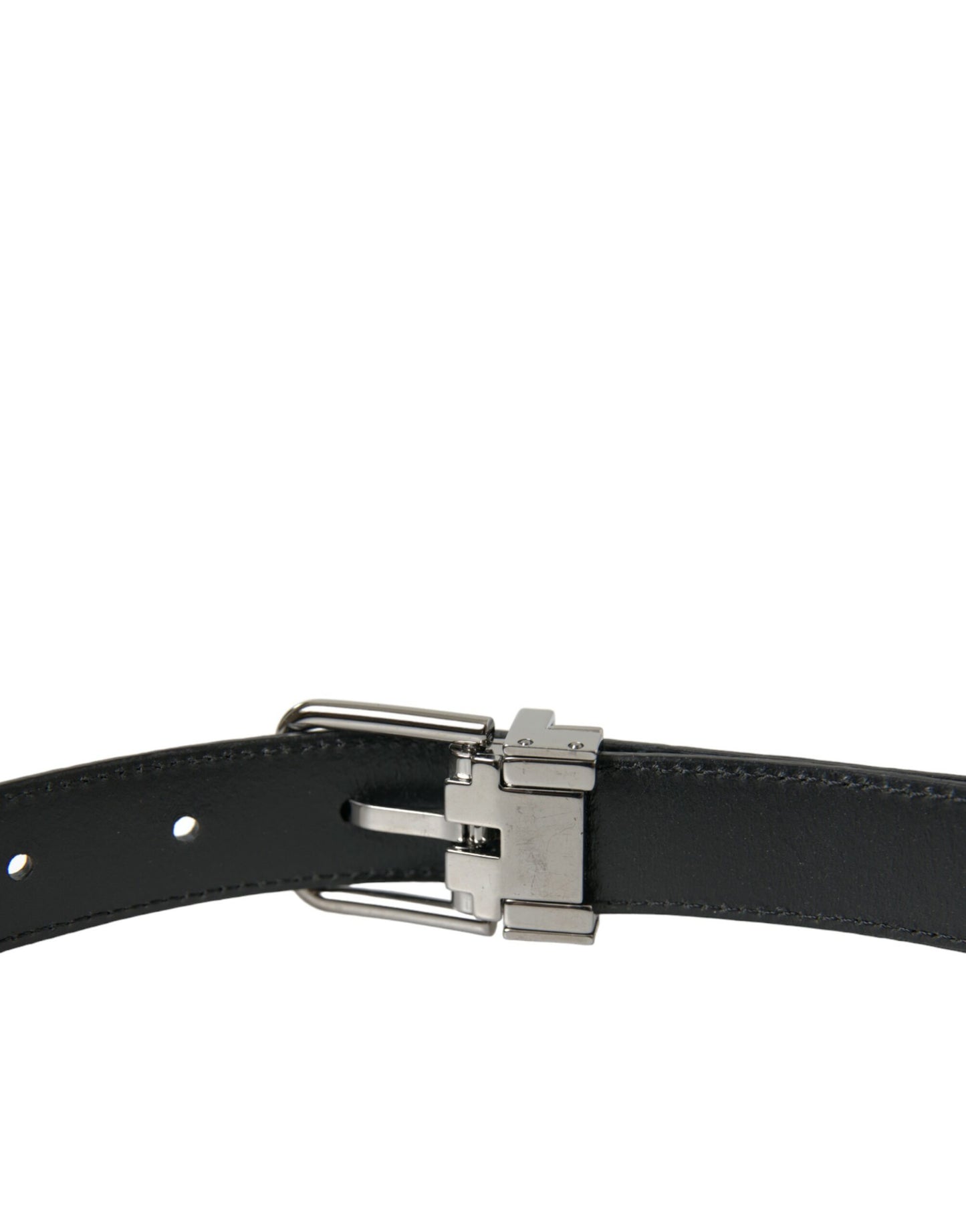 Dolce &amp; Gabbana Black Leather Silver Metal Buckle Belt