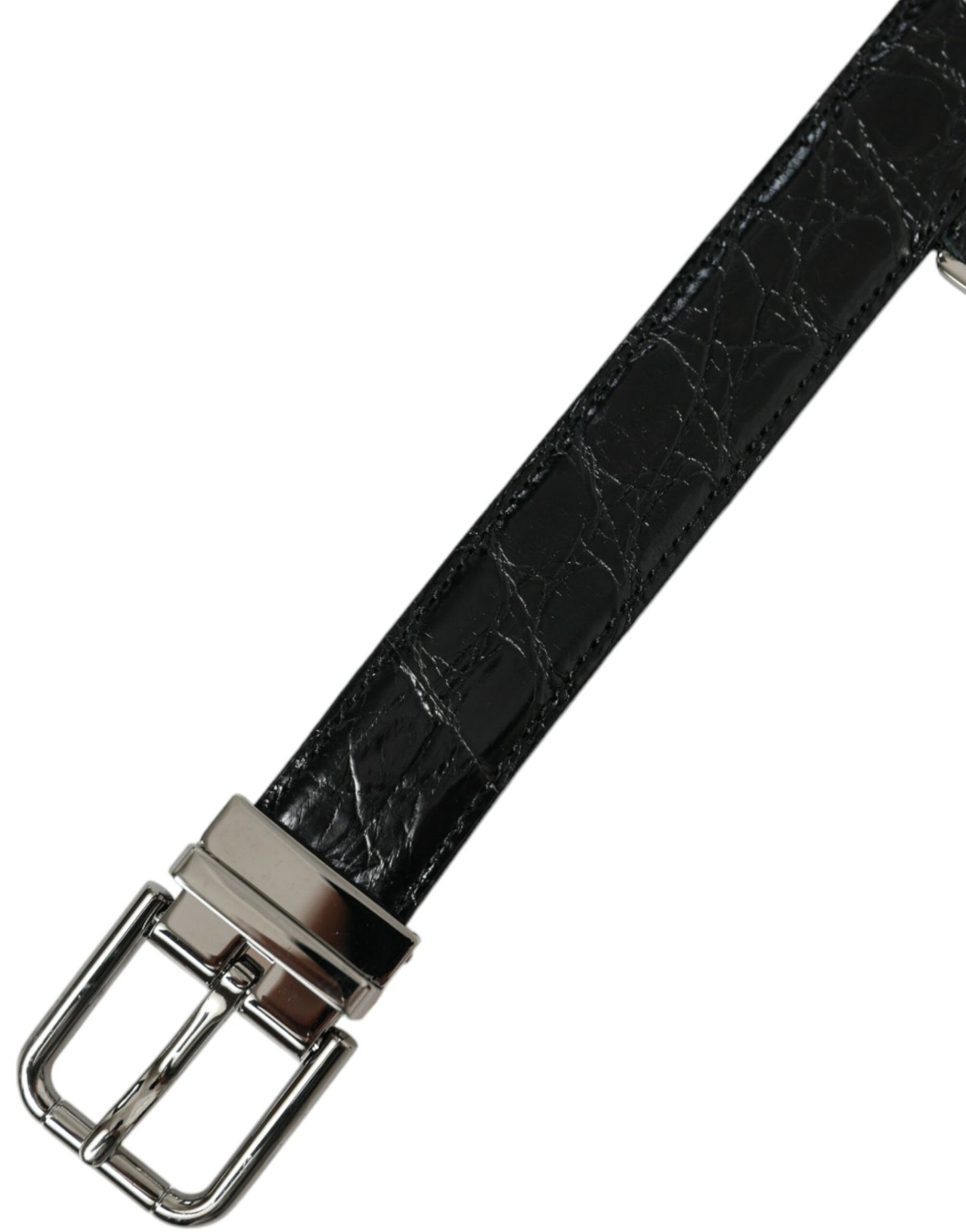 Dolce &amp; Gabbana Black Leather Silver Metal Buckle Belt
